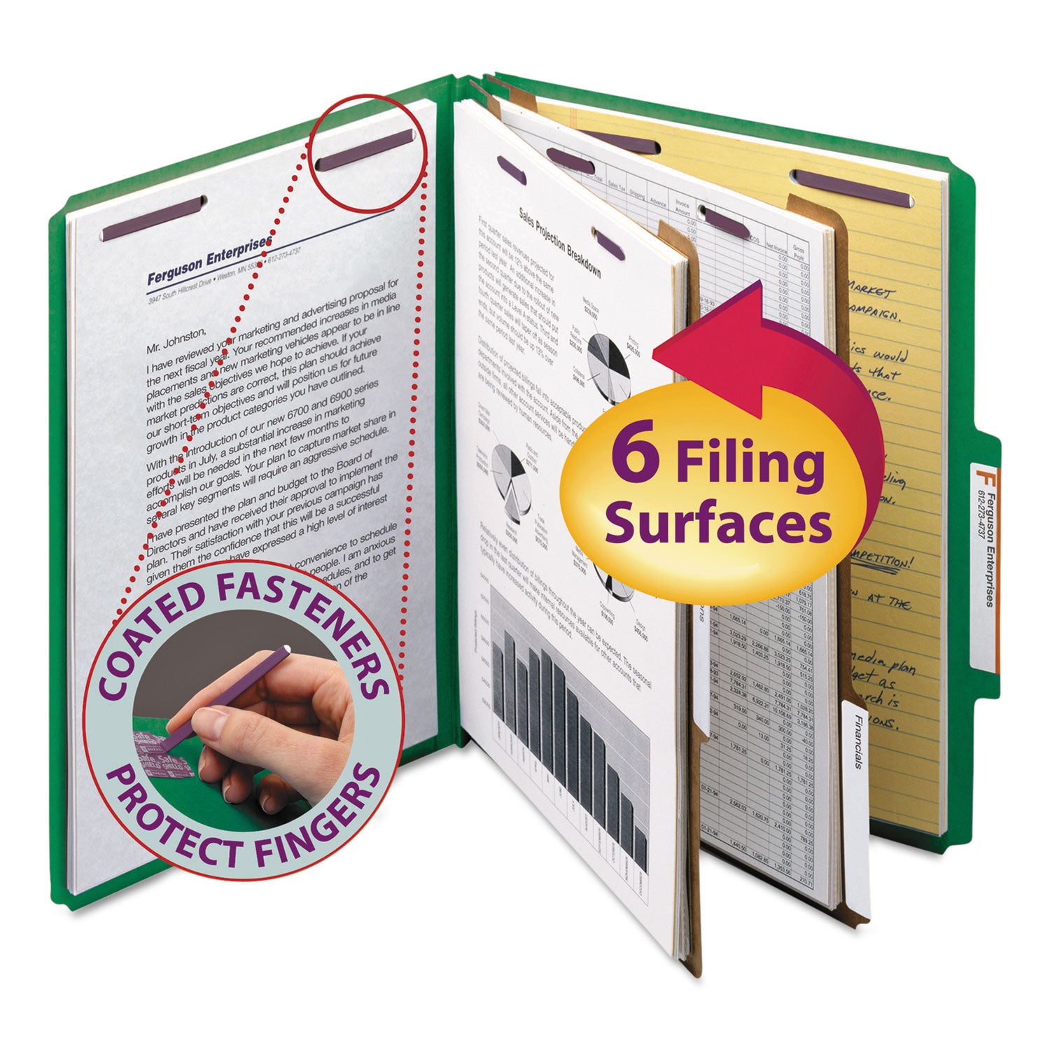 Smead SafeSHIELD 2/5 Tab Cut Letter Size Recycled Classification Folder, 2" Expansion, 2 Fasteners, 2 Dividers, Pressboard, Green, Heavy Duty, Tear Resistant, 10/Box