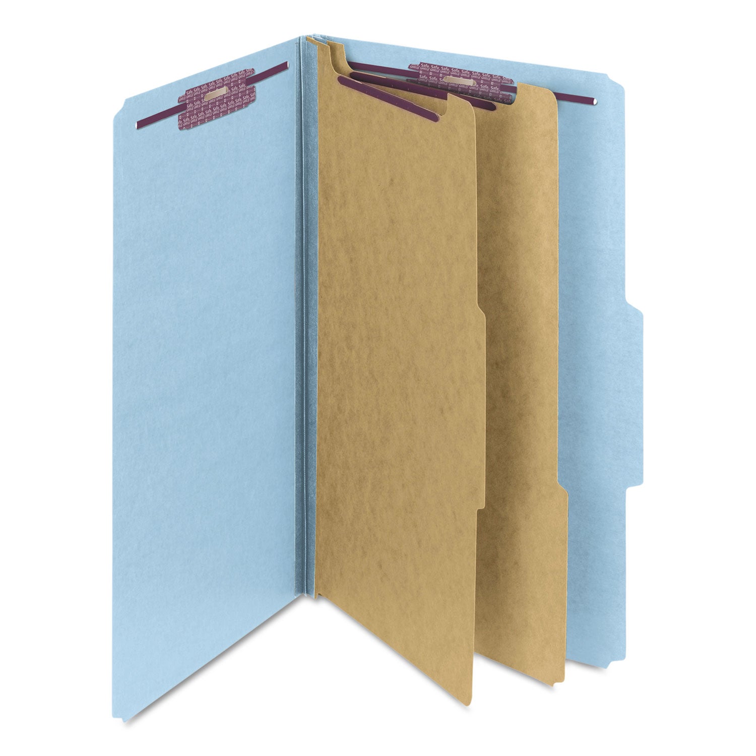 Smead SafeSHIELD 2/5 Tab Cut Legal Recycled Classification Folder, 8 1/2" x 14", 2" Expansion, 2 Fasteners, 2 Dividers, 25 pt. Pressboard, Blue, 100% Recycled, 10/Box