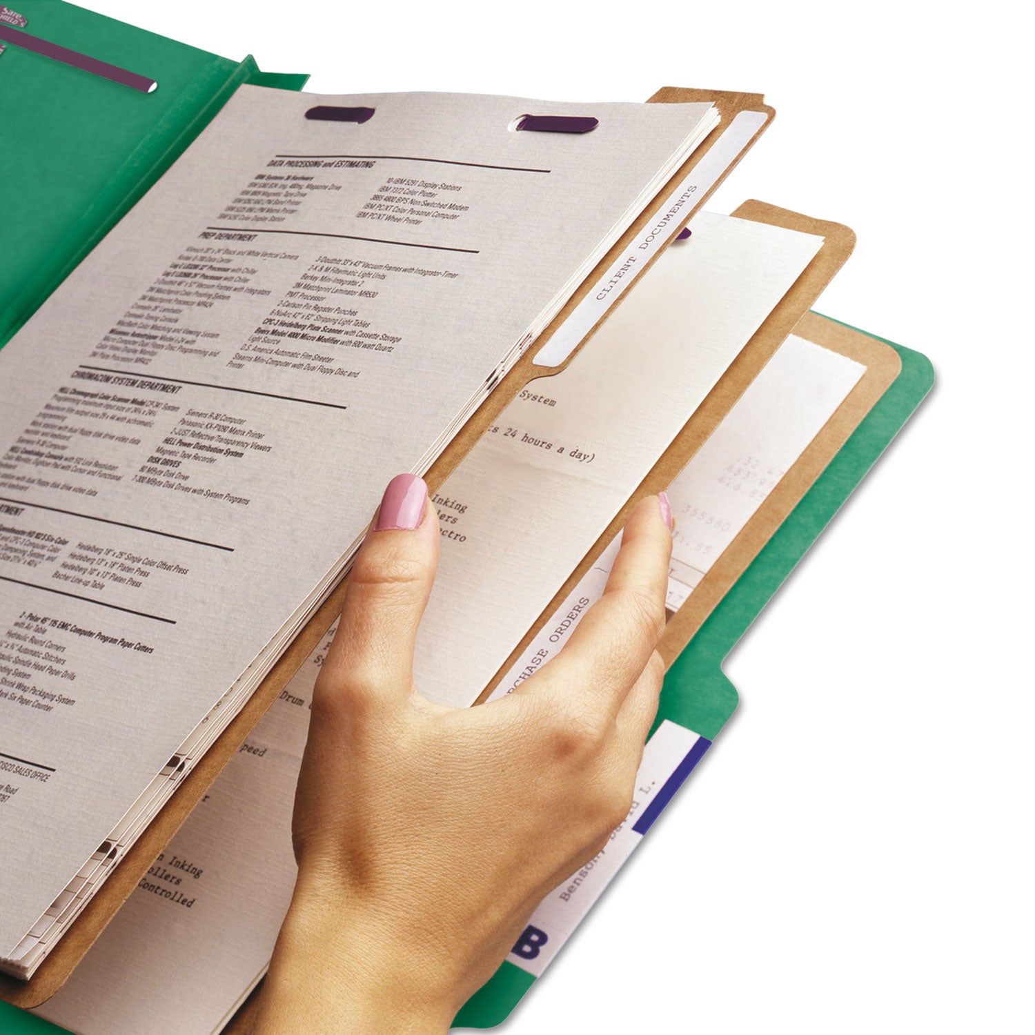 Smead SafeSHIELD 2/5 Tab Letter Size Recycled Classification Folders, 3 Dividers, 2 Fasteners, 3" Expansion, Green, Heavy Duty, 100% Recycled, 10/Box