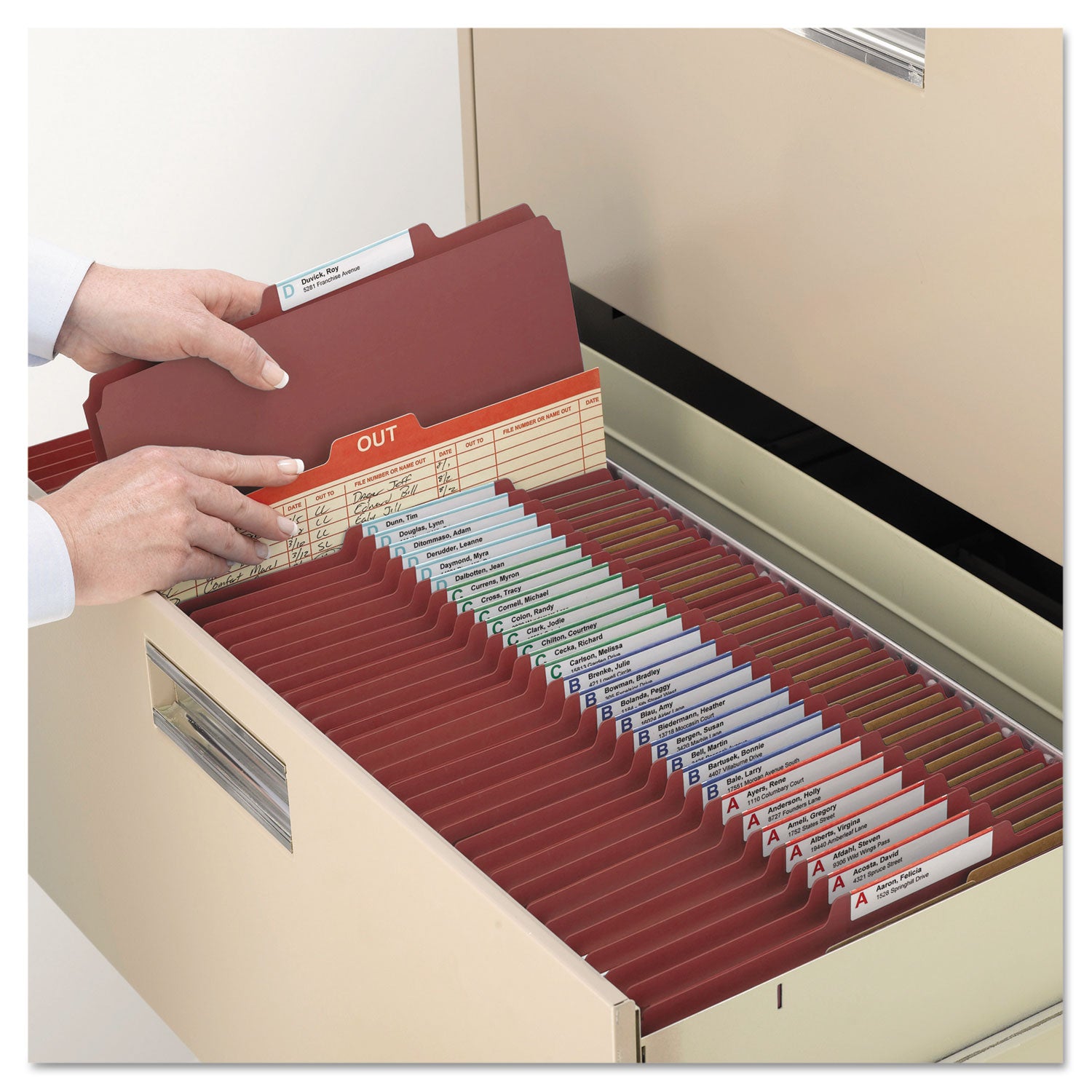 Smead SafeSHIELD 2/5 Tab Cut Letter Size Red Classification Folders, 2" Expansion, 2 Fasteners, 2 Pockets, 2 Dividers, 25 pt. Heavy Duty, 100% Recycled, 10/Box