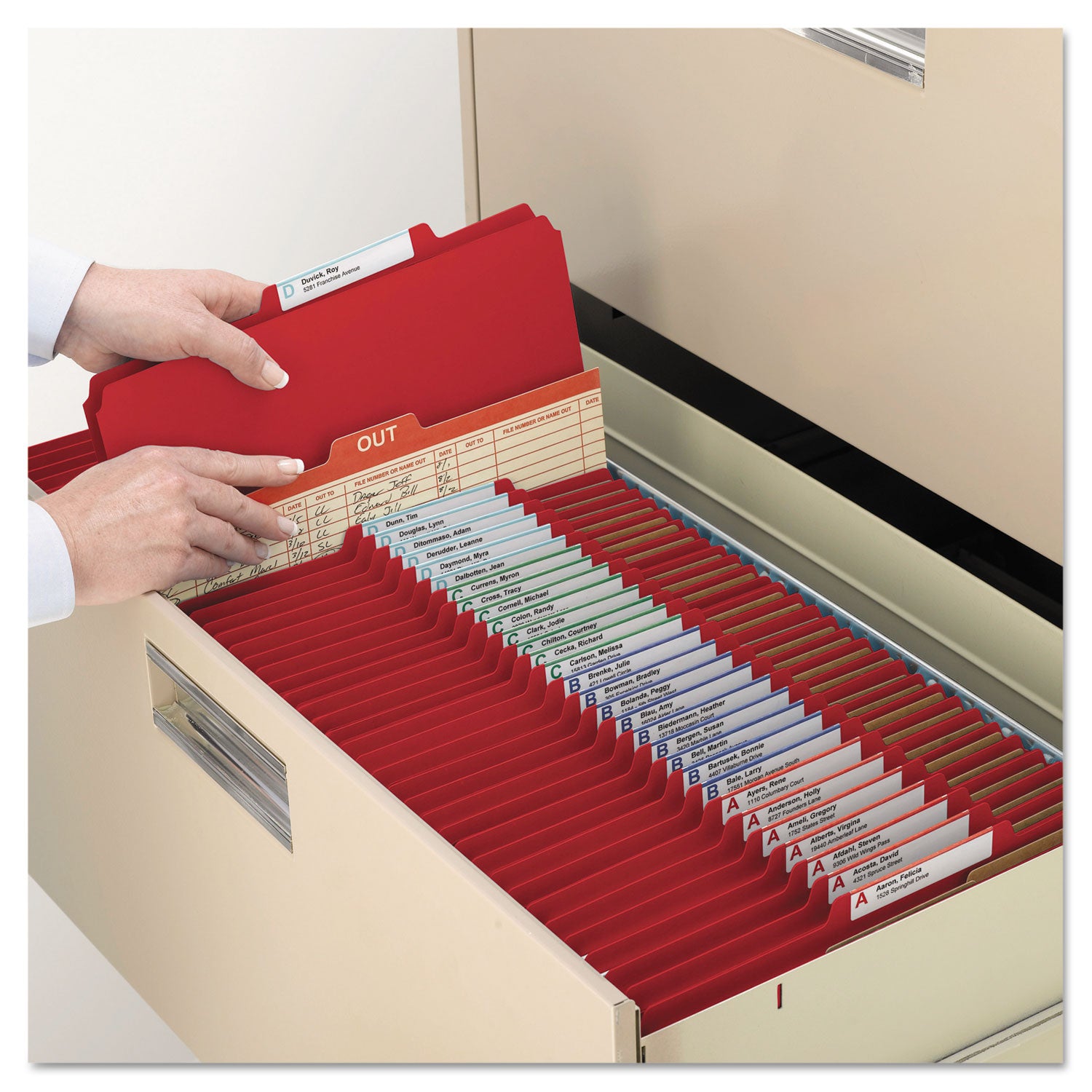 Smead SafeSHIELD 2/5 Tab Cut Letter Recycled Classification Folders, 8.5" x 11", 2" Expansion, 2 Fasteners, 2 Pockets, 2 Dividers, Bright Red, Heavy Duty, Tear Resistant, 100% Recycled, 10/Box