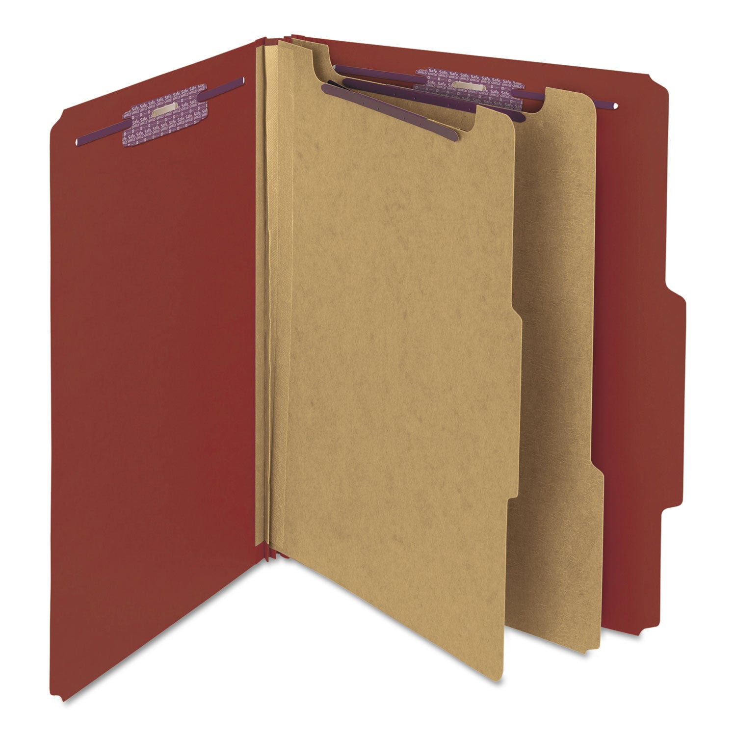 Smead SafeSHIELD 2/5 Tab Cut Letter Size Recycled Classification Folders, 2" Expansion, 2 Fasteners, 2 Dividers, Heavy Duty Pressboard, Red, 100% Recycled, 10/Box