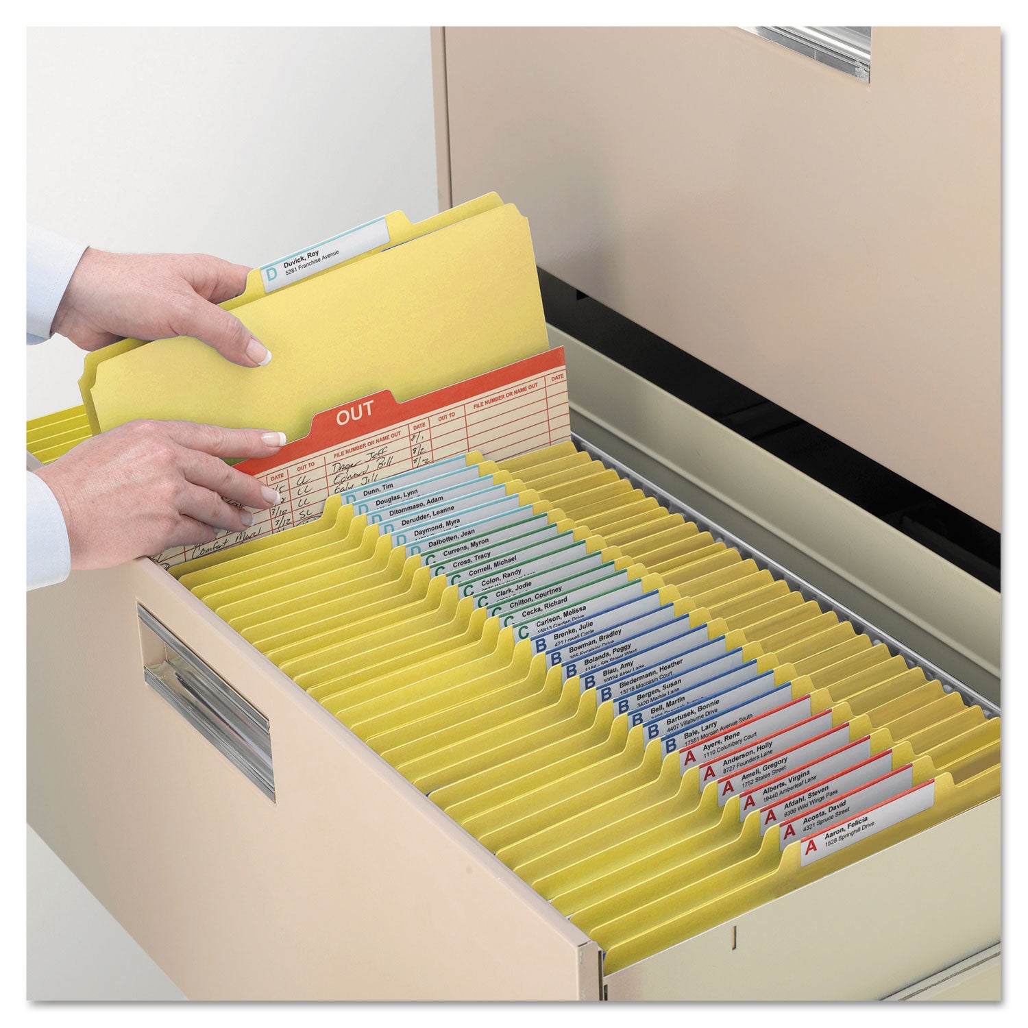 Smead SafeSHIELD 2/5 Tab Cut Letter Size Recycled Classification Folders, 2" Expansion, 1 Divider, Yellow, Heavy Duty Pressboard, 100% Recycled, 10/Box