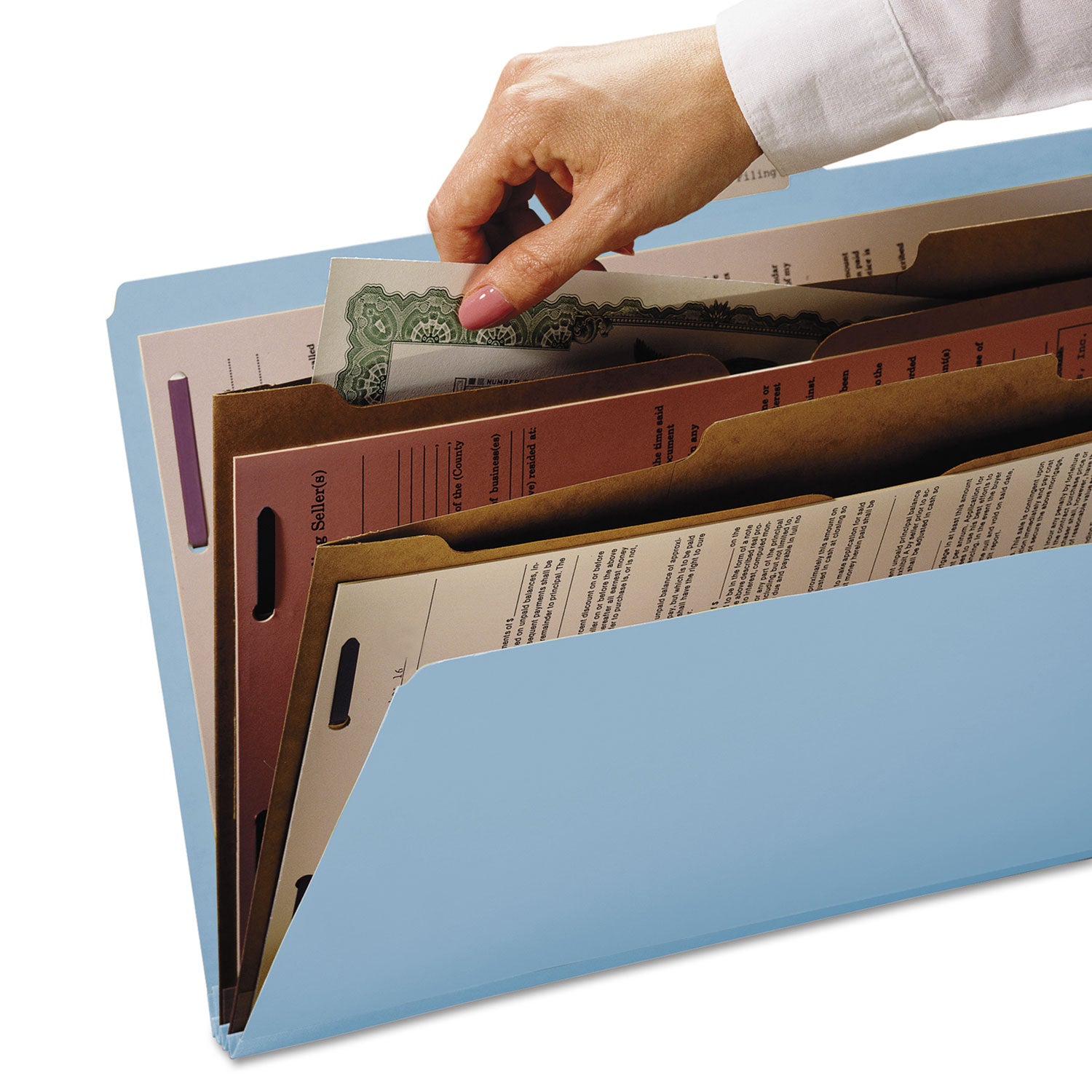 Smead SafeSHIELD 2/5 Tab Cut Letter Recycled Classification Folder, 8.5" x 11", 2" Expansion, 2 Fasteners, 2 Pockets, 2 Dividers, Blue, Heavy Duty, Tear Resistant, 100% Recycled, 10/Box