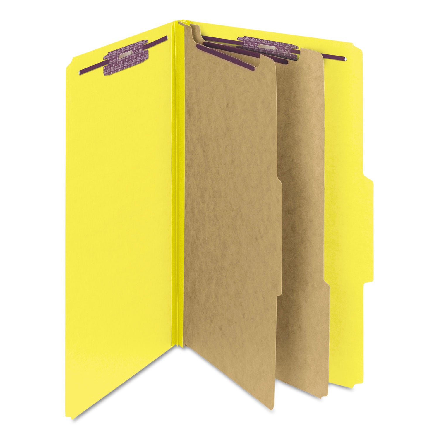 Smead SafeSHIELD 2/5 Tab Cut Legal Classification Folders, 2 Dividers, 2" Expansion, 2 Fasteners, Yellow, 100% Recycled, 8.5" x 14", 10/Box