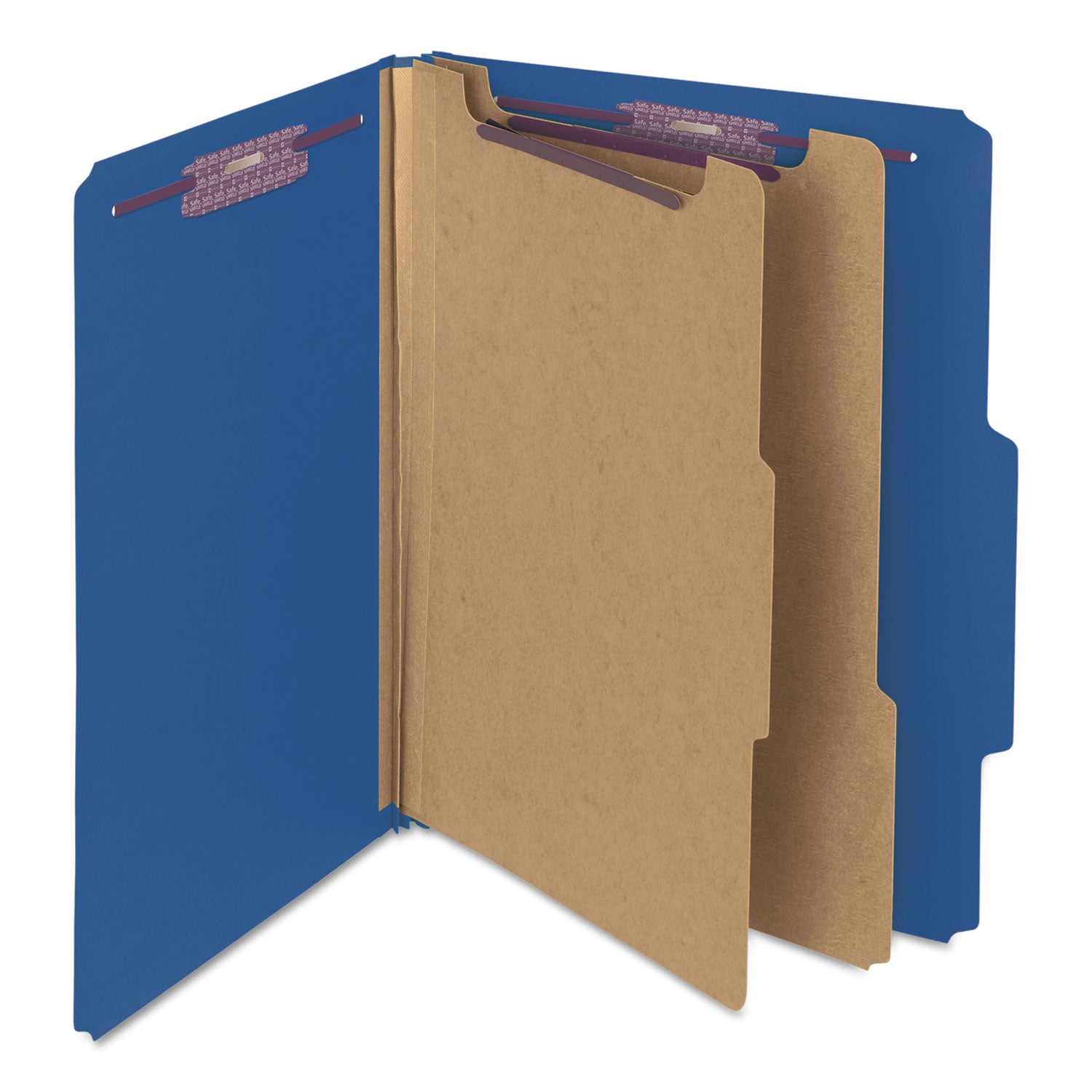 Smead SafeSHIELD 2/5 Tab Cut Letter Size Recycled Classification Folders, 2" Expansion, 2 Fasteners, 2 Dividers, 25 pt. Pressboard, Dark Blue, Heavy Duty, Tear Resistant, 100% Recycled, 10/Box
