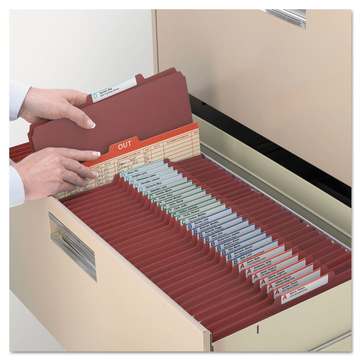 Smead SafeSHIELD 2/5 Tab Cut Letter Size Recycled Classification Folder, 2" Expansion, 1 Divider, 2 Fasteners, 25 pt. Pressboard, Red, Heavy Duty, Tear Resistant, 100% Recycled, 10/Box