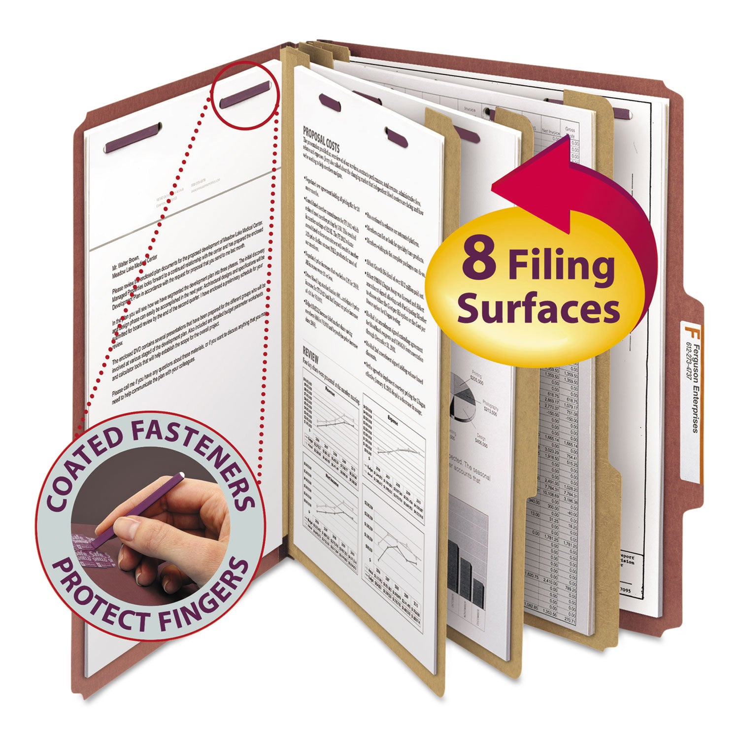 Smead SafeSHIELD 2/5 Tab Cut Letter Size Recycled Classification Folders, 3" Expansion, 3 Dividers, 2 Fasteners, Red, Heavy Duty, 100% Recycled, 10/Box