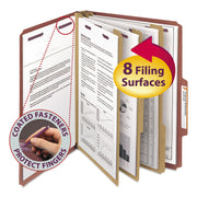 Smead SafeSHIELD 2/5 Tab Cut Letter Size Recycled Classification Folders, 3" Expansion, 3 Dividers, 2 Fasteners, Red, Heavy Duty, 100% Recycled, 10/Box