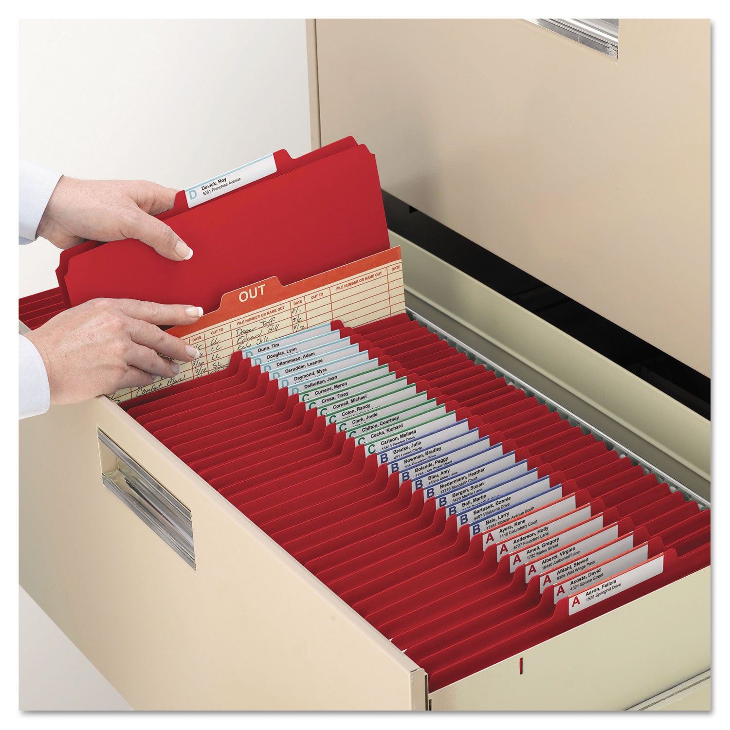 Smead SafeSHIELD 2/5 Tab Cut Legal Classification Folders, 2 Dividers, 2" Expansion, Bright Red, 100% Recycled, Heavy Duty, Tear Resistant, 8.5" x 14", 10/Box