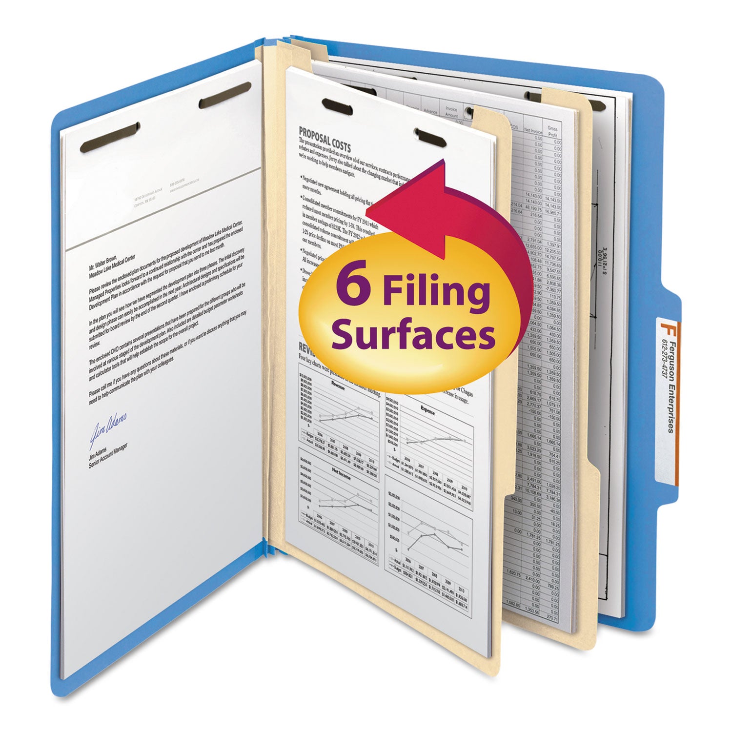 Smead Colored 2/5 Tab Cut Letter Recycled Classification Folder, 8.5" x 11", 2" Expansion, 2 Fasteners, 2 Dividers, Blue, Reinforced Tab, 10% Recycled, 10/Box