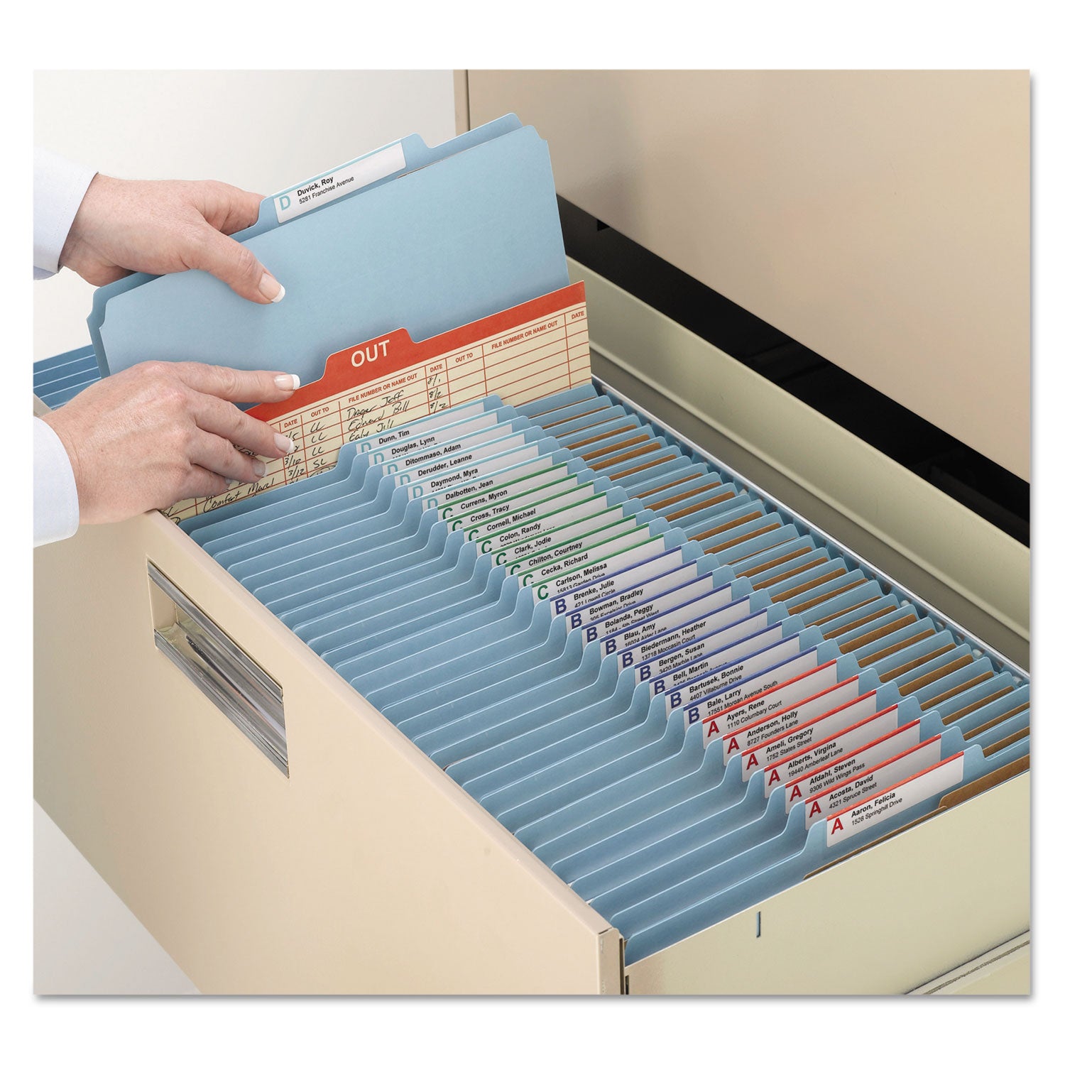 Smead SafeSHIELD 2/5 Tab Cut Legal Recycled Classification Folder, 8 1/2" x 14", 2" Expansion, 2 Fasteners, 2 Dividers, 25 pt. Pressboard, Blue, 100% Recycled, 10/Box
