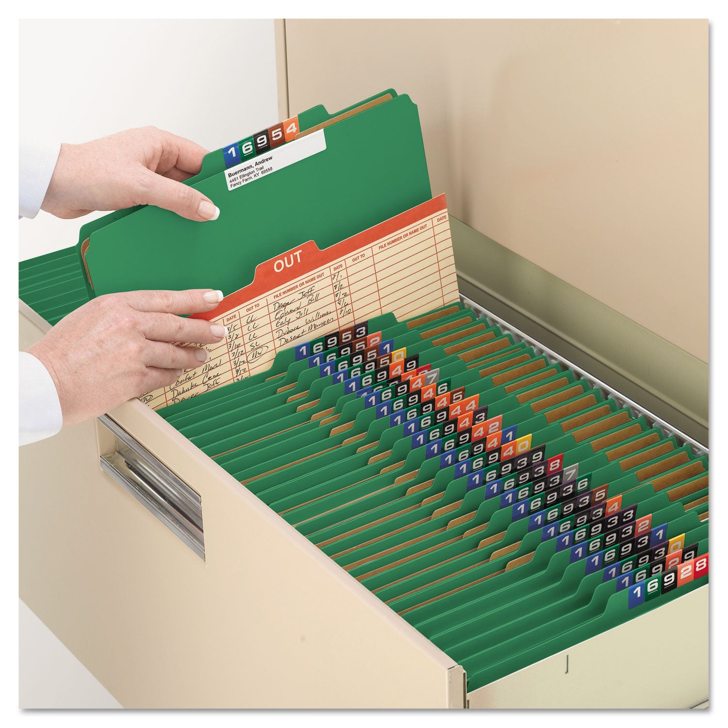 Smead SafeSHIELD 2/5 Tab Letter Size Recycled Classification Folders, 3 Dividers, 2 Fasteners, 3" Expansion, Green, Heavy Duty, 100% Recycled, 10/Box