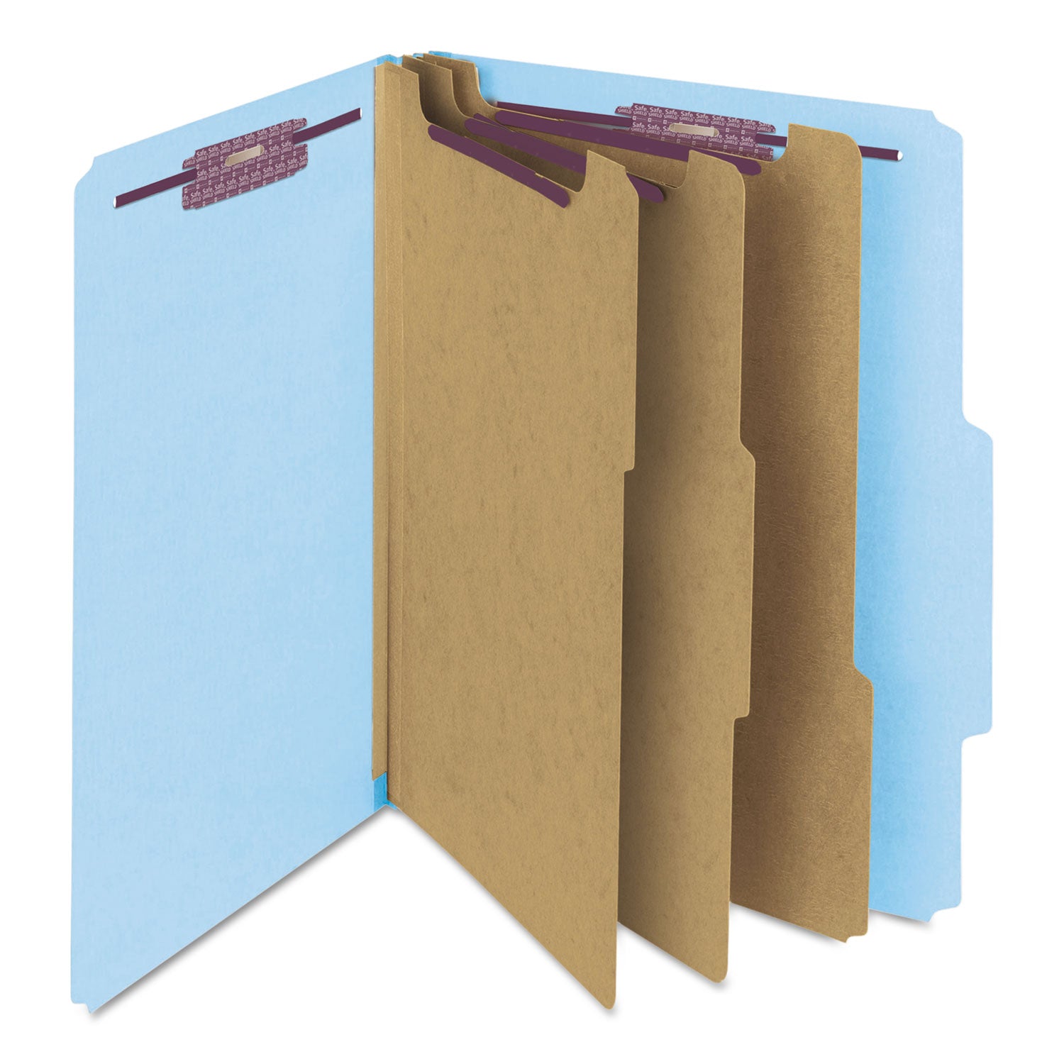 Smead SafeSHIELD 2/5 Tab Cut Letter Size Recycled Classification Folder, 3" Expansion, 2 Fasteners, 3 Dividers, 25 pt. Pressboard, Blue, Heavy Duty, Tear Resistant, 100% Recycled, 10/Box