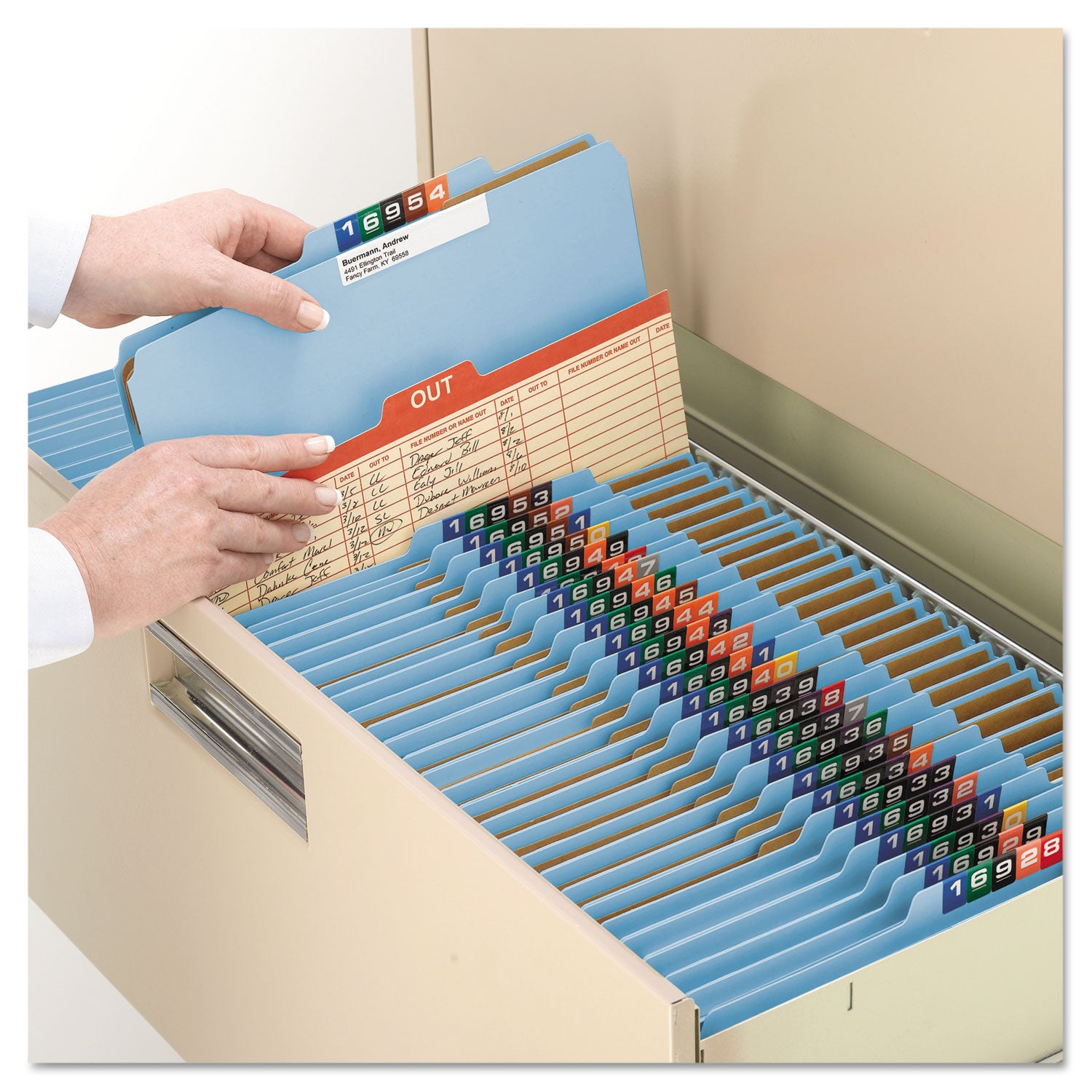 Smead SafeSHIELD 2/5 Tab Cut Letter Size Recycled Classification Folder, 3" Expansion, 2 Fasteners, 3 Dividers, 25 pt. Pressboard, Blue, Heavy Duty, Tear Resistant, 100% Recycled, 10/Box