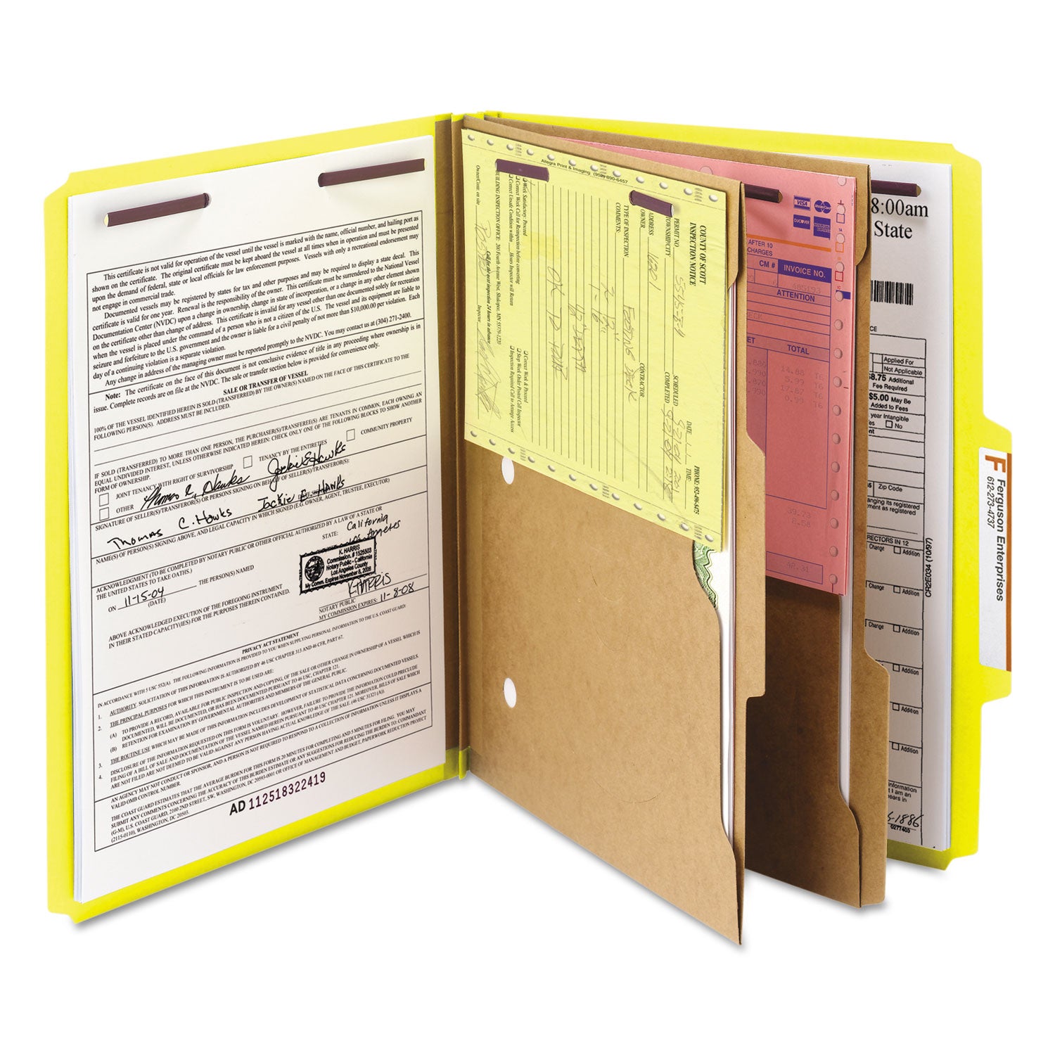 Smead SafeSHIELD 2/5 Tab Cut Letter Size Recycled Classification Folders, 2" Expansion, 2 Fasteners, 2 Pockets, 2 Dividers, Yellow, Heavy Duty, Tear Resistant, 100% Recycled, 10/Box