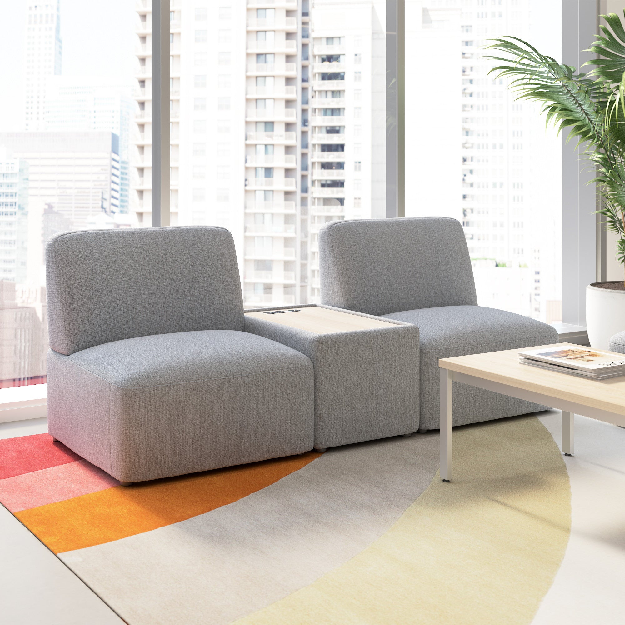 Bush Business Furniture Assemble Modular 2 Seater Sectional with Charging Station in Fog Fabric - 79.92" Width x 30.51" Depth x 29.92" Height