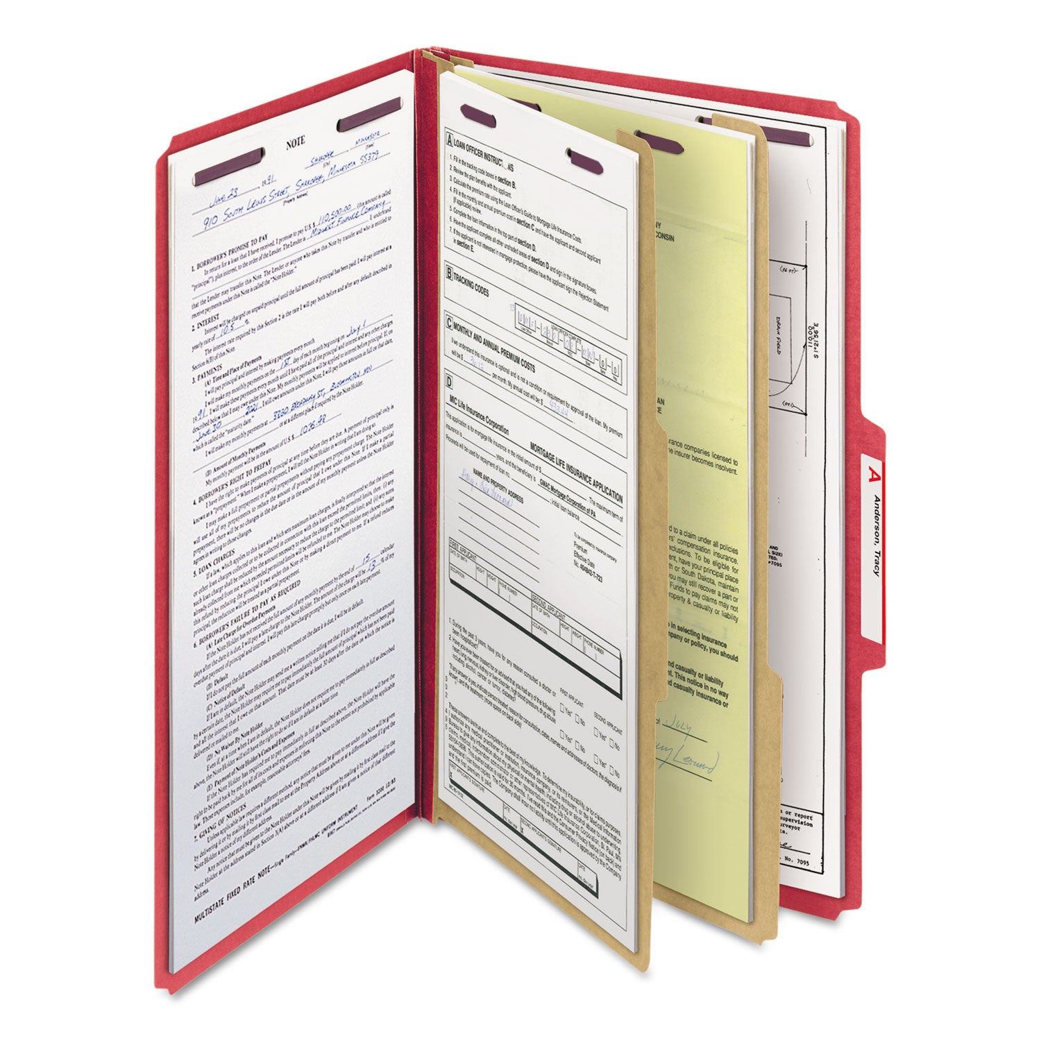 Smead SafeSHIELD 2/5 Tab Cut Legal Classification Folders, 2 Dividers, 2" Expansion, Bright Red, 100% Recycled, Heavy Duty, Tear Resistant, 8.5" x 14", 10/Box