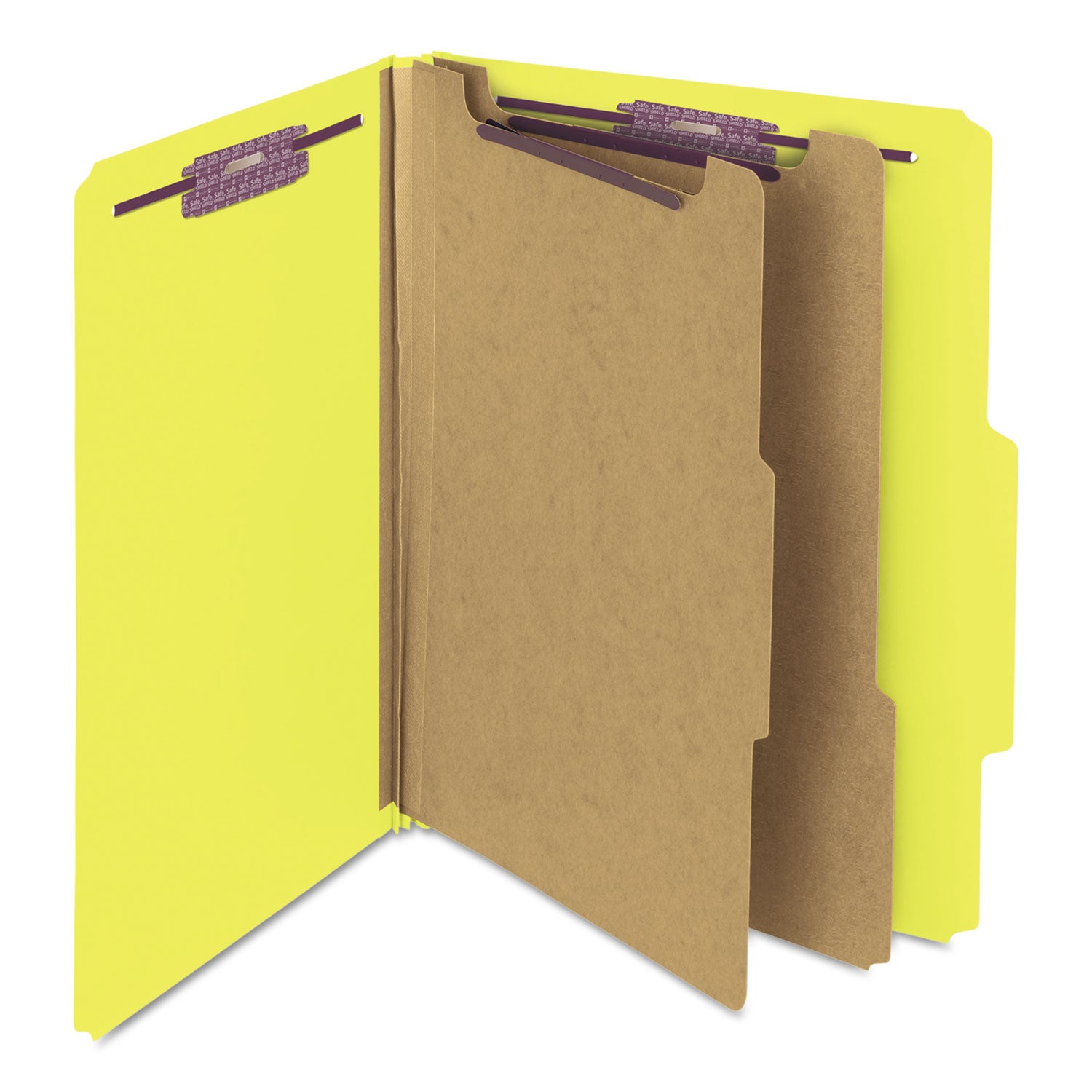 Smead SafeSHIELD 2/5 Tab Cut Letter Size Recycled Classification Folders, 2" Expansion, 2 Fasteners, 2 Dividers, Pressboard, Yellow, Heavy Duty, Tear Resistant, 100% Recycled, 10/Box