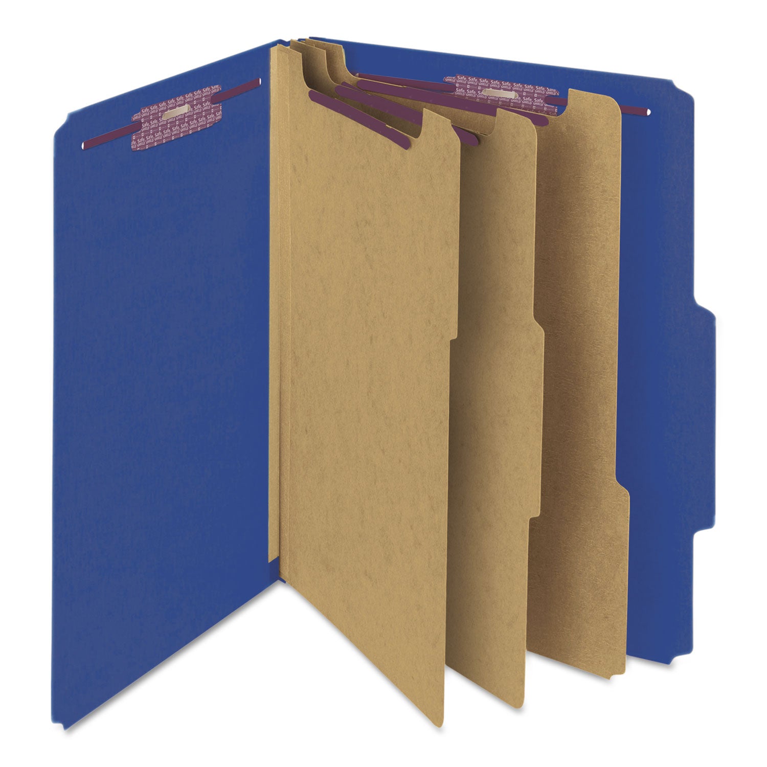 Smead SafeSHIELD 2/5 Tab Cut Letter Size Recycled Classification Folder, 3" Expansion, 3 Dividers, 2 Fasteners, Dark Blue, Heavy Duty, Tear Resistant, 100% Recycled, 10/Box