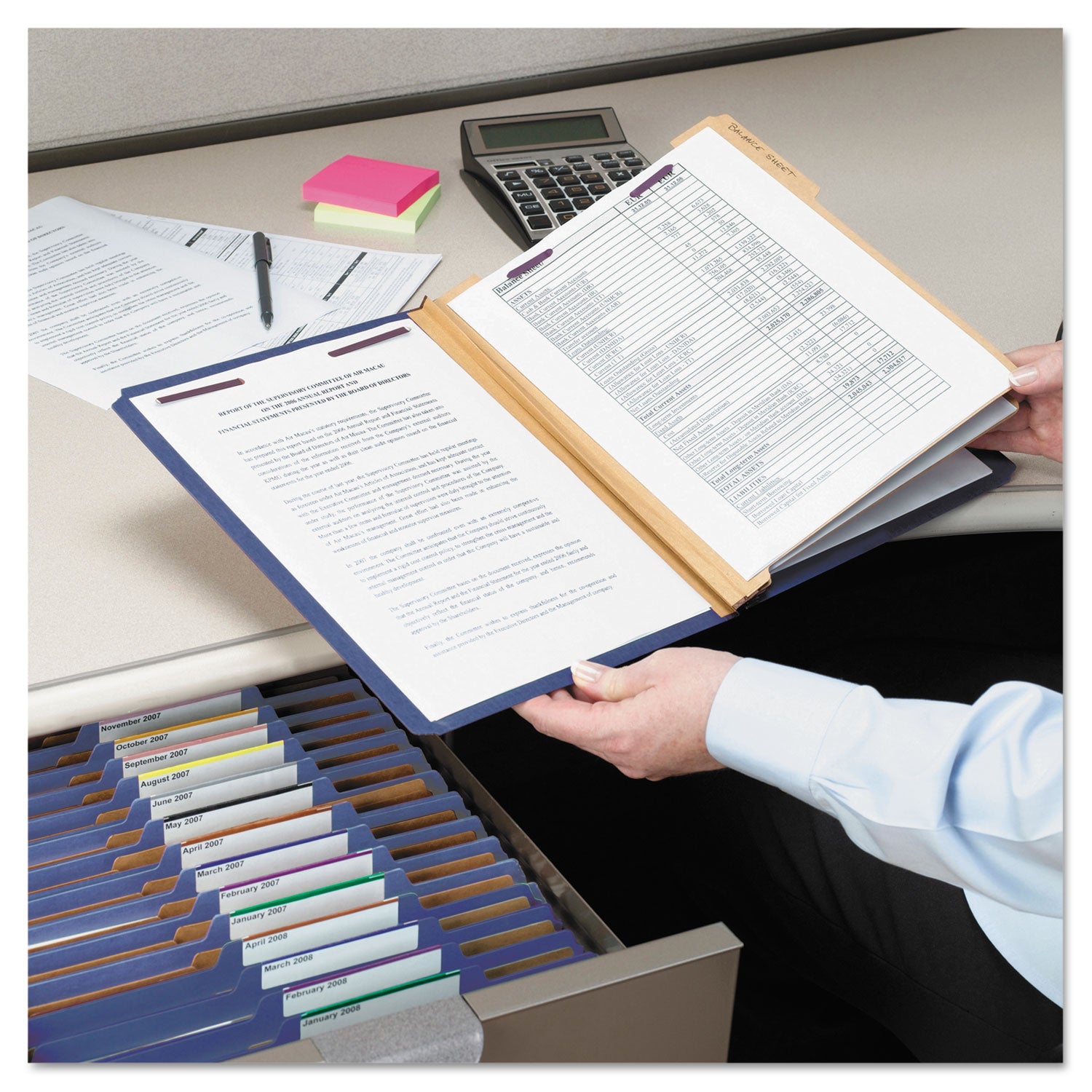 Smead SafeSHIELD 2/5 Tab Cut Letter Size Recycled Classification Folders, 2" Expansion, 2 Fasteners, 2 Dividers, 25 pt. Pressboard, Dark Blue, Heavy Duty, Tear Resistant, 100% Recycled, 10/Box