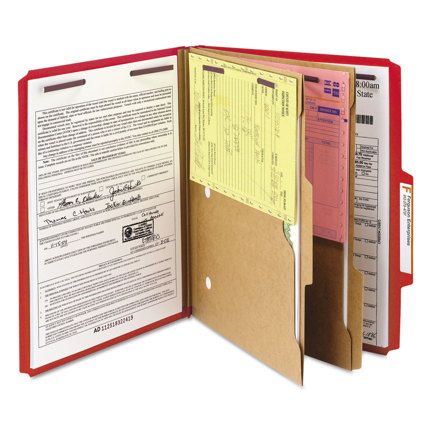Smead SafeSHIELD 2/5 Tab Cut Letter Recycled Classification Folders, 8.5" x 11", 2" Expansion, 2 Fasteners, 2 Pockets, 2 Dividers, Bright Red, Heavy Duty, Tear Resistant, 100% Recycled, 10/Box