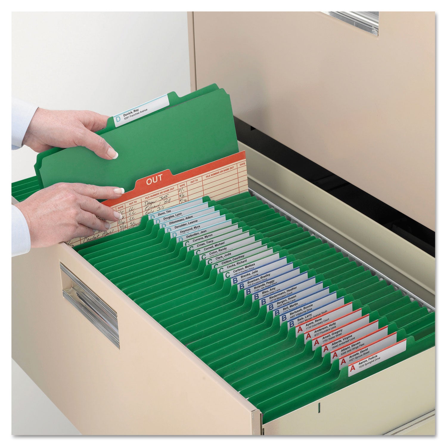 Smead SafeSHIELD 2/5 Tab Cut Legal Classification Folder, 8.5" x 14", 2" Expansion, 2 Fasteners, 2 Dividers, 25 pt. Pressboard, Green, 100% Recycled, 10/Box