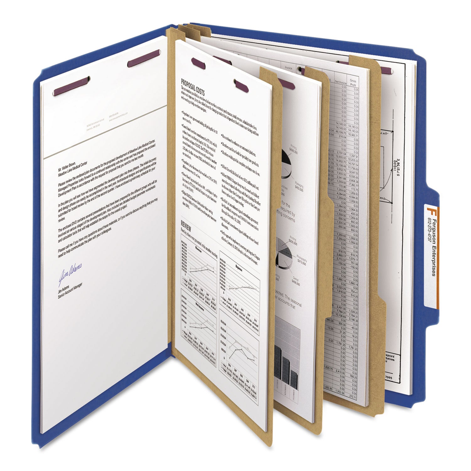 Smead SafeSHIELD 2/5 Tab Cut Letter Size Recycled Classification Folder, 3" Expansion, 3 Dividers, 2 Fasteners, Dark Blue, Heavy Duty, Tear Resistant, 100% Recycled, 10/Box