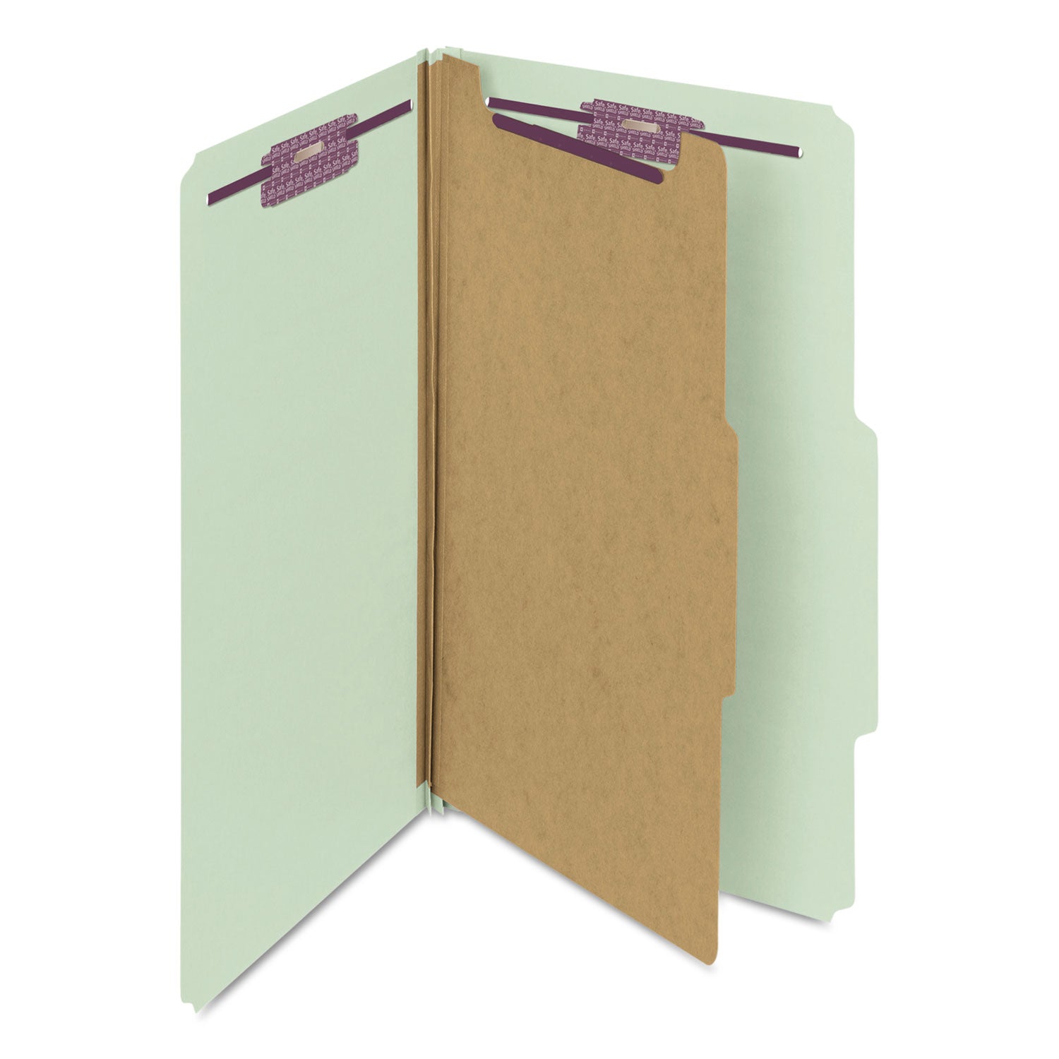 Smead SafeSHIELD 2/5 Tab Cut Legal Recycled Classification Folder, 8 1/2" x 14", 2" Expansion, 2 Fasteners, 1 Divider, Pressboard, Gray/Green, 10/Box