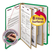 Smead SafeSHIELD 2/5 Tab Letter Size Recycled Classification Folders, 3 Dividers, 2 Fasteners, 3" Expansion, Green, Heavy Duty, 100% Recycled, 10/Box