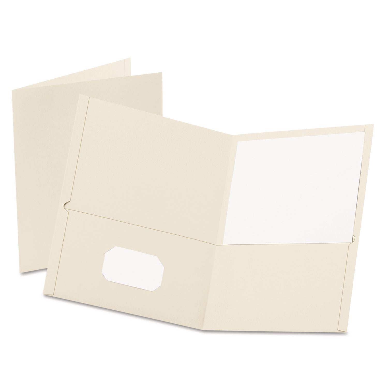 Oxford Letter Recycled Pocket Folder - 8 1/2" x 11" - 100 Sheets Capacity - 2 Internal Pocket(s) - Leatherette - White - Turned Edge - 10% Recycled - 25 / Box
