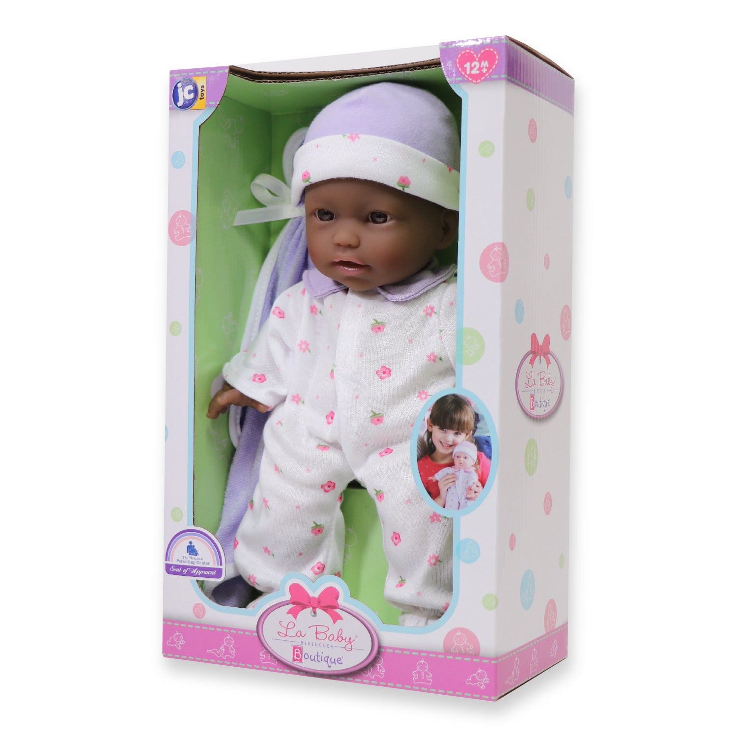La Baby Soft 11" Baby Doll, Purple with Blanket, African-American