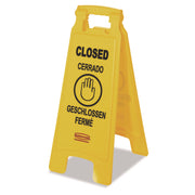 Multilingual "closed" Sign, 2-Sided, 11 X 12 X 25, Yellow