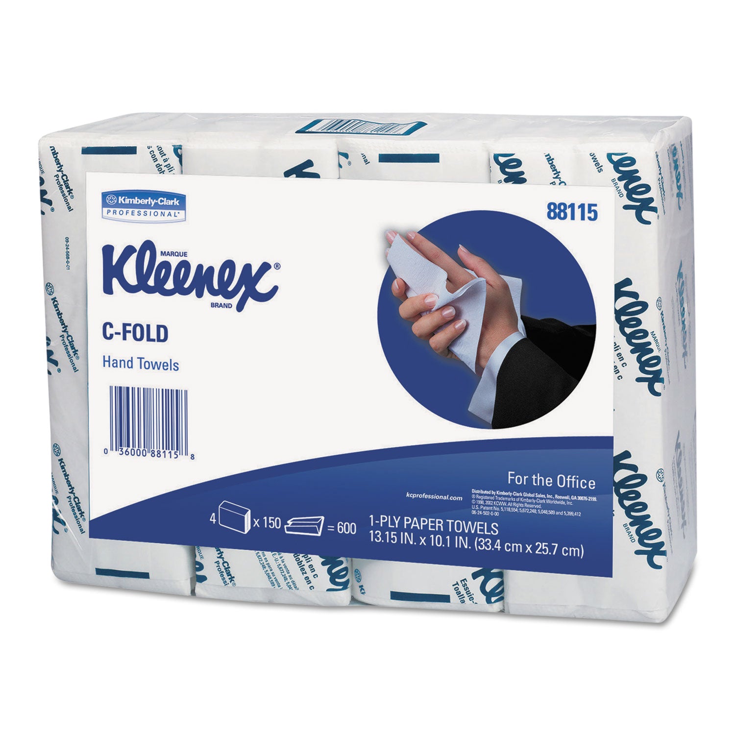Kleenex C-Fold Hand Towels - 1 Ply - C-fold - 10.10" Width x 13.25" Length - White - 150/Bag - 4 / Pack