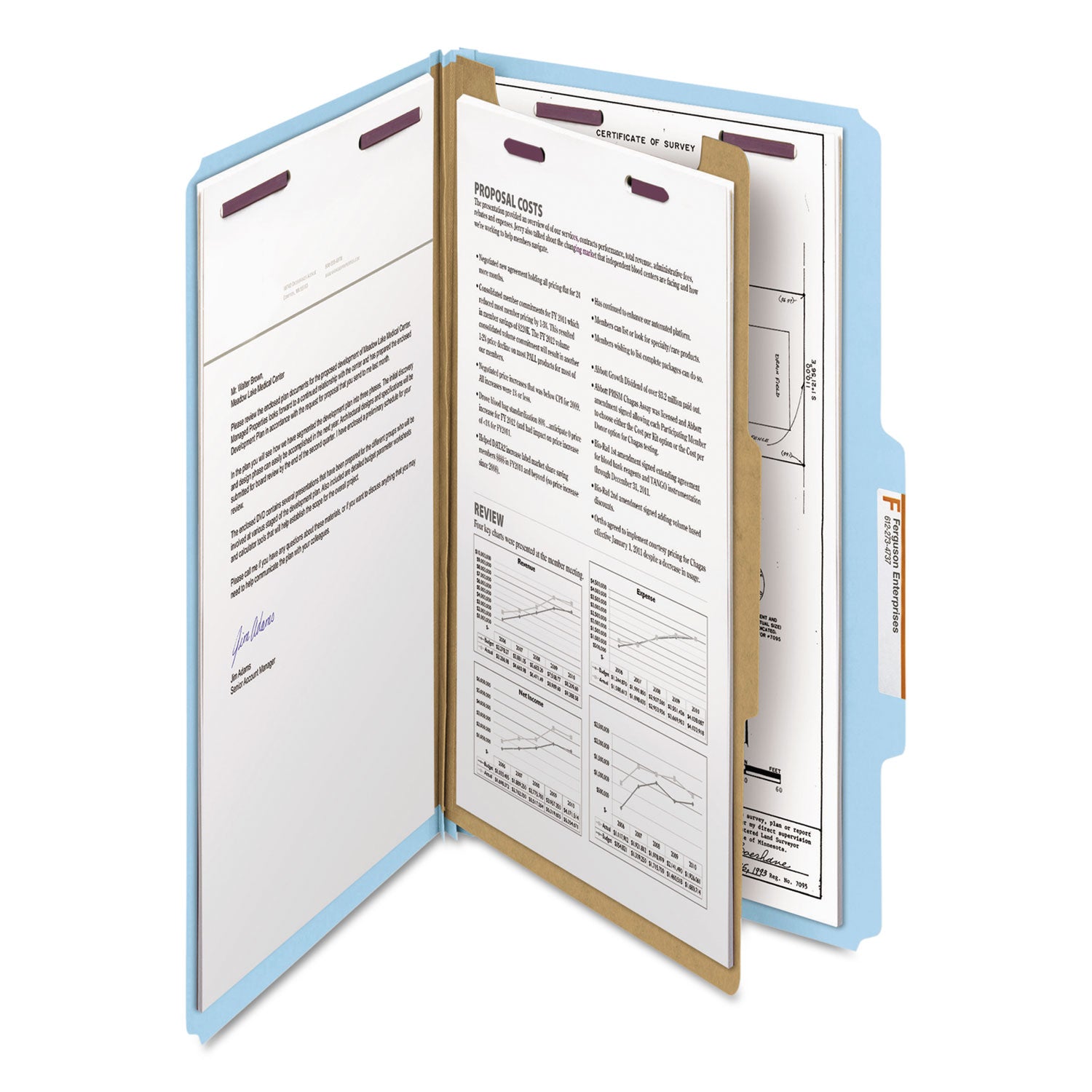 Smead SafeSHIELD 2/5 Tab Cut Legal Classification Folders, 8.5" x 14", 2" Expansion, 2 Fasteners, 1 Divider, 25 pt. Pressboard, Blue, 100% Recycled, 10/Box