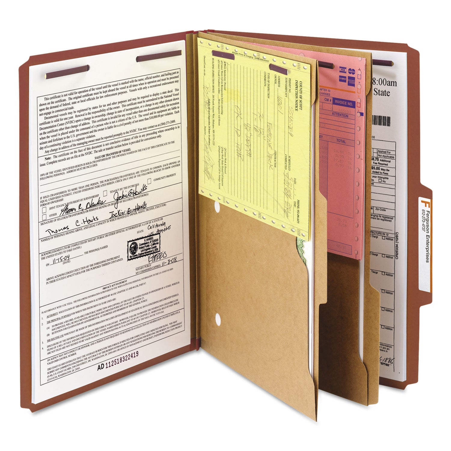 Smead SafeSHIELD 2/5 Tab Cut Legal Recycled Classification Folder, 8 1/2" x 14", 2" Expansion, 2 Fasteners, 2 Pockets, 2 Dividers, Red, Heavy Duty, Tear Resistant, 100% Recycled, 10/Box