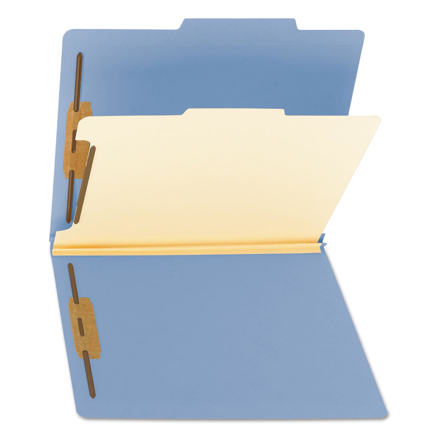 Smead Colored 2/5 Tab Cut Letter Recycled Classification Folder - 8 1/2" x 11" - 2" Expansion - 2 x 2B Fastener(s) - 2" for Folder - Top Tab Location - Right of Center Tab Position - 1 Divider(s) - 14 pt. - 2 Plys - Blue - 10% Recycled - 10 / Box