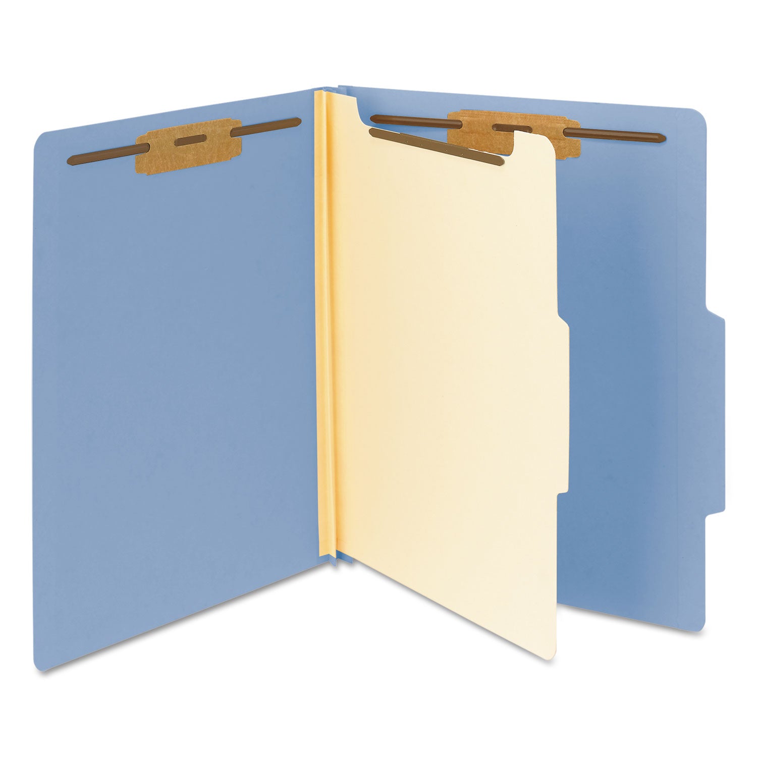 Smead Colored 2/5 Tab Cut Letter Recycled Classification Folder - 8 1/2" x 11" - 2" Expansion - 2 x 2B Fastener(s) - 2" for Folder - Top Tab Location - Right of Center Tab Position - 1 Divider(s) - 14 pt. - 2 Plys - Blue - 10% Recycled - 10 / Box