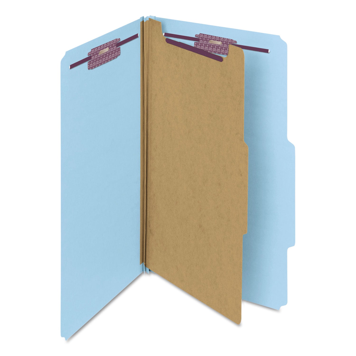 Smead SafeSHIELD 2/5 Tab Cut Legal Classification Folders, 8.5" x 14", 2" Expansion, 2 Fasteners, 1 Divider, 25 pt. Pressboard, Blue, 100% Recycled, 10/Box