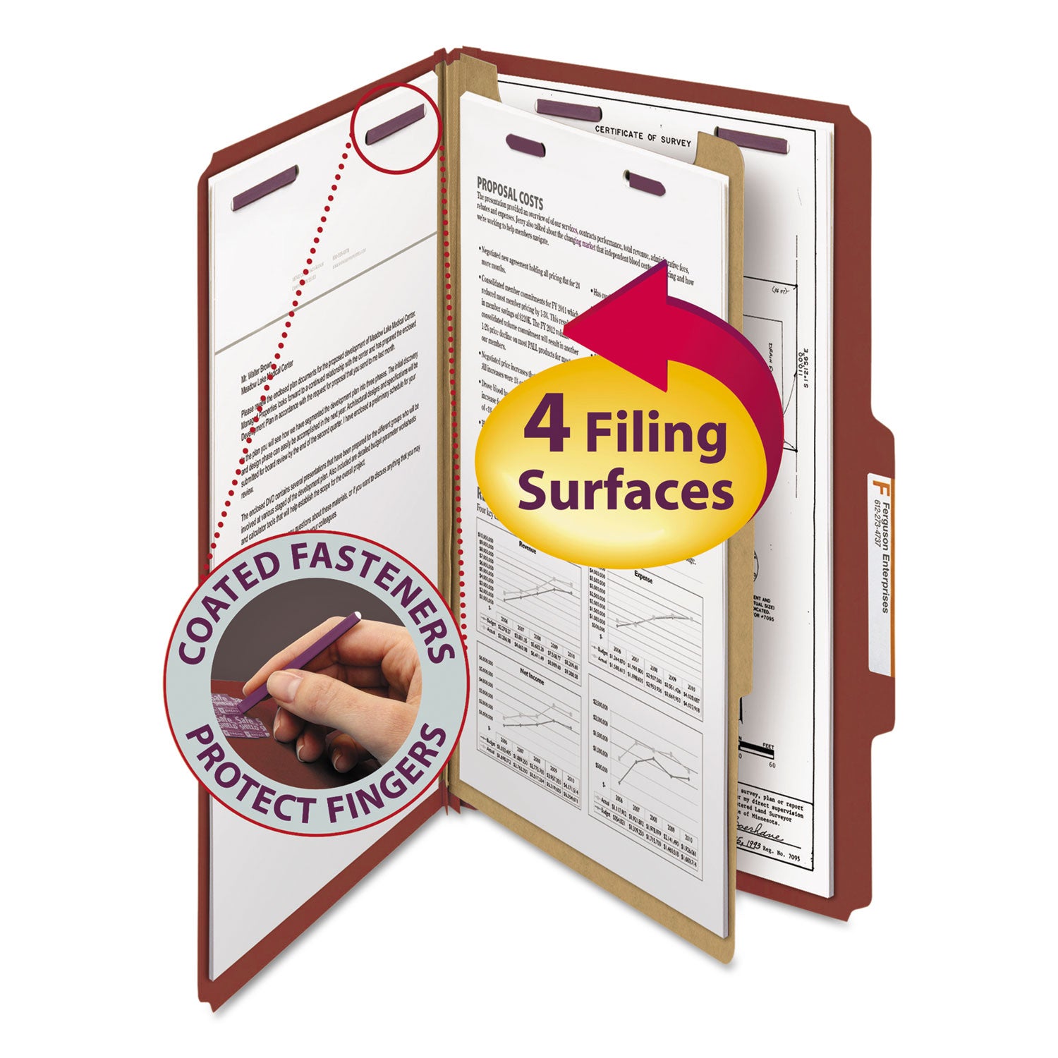 Smead SafeSHIELD 2/5 Tab Cut Legal Recycled Classification Folder, 8 1/2" x 14", 2" Expansion, 1 Divider, Red, Heavy Duty, Tear Resistant, 100% Recycled, 10/Box