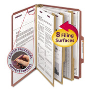 Smead SafeSHIELD Legal Size 2/5 Tab Cut Red Pressboard Classification Folders, 3 Dividers, 3" Expansion, 2 Fasteners, 100% Recycled, 10/Box