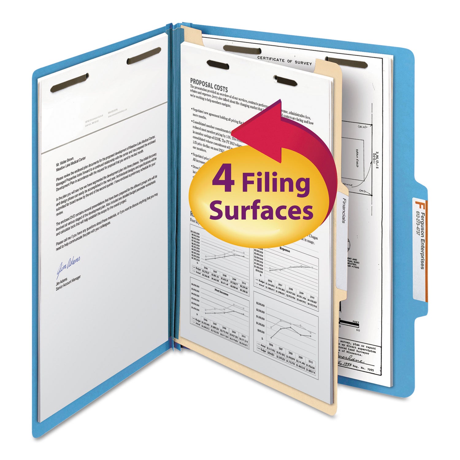 Smead Colored 2/5 Tab Cut Letter Recycled Classification Folder - 8 1/2" x 11" - 2" Expansion - 2 x 2B Fastener(s) - 2" for Folder - Top Tab Location - Right of Center Tab Position - 1 Divider(s) - 14 pt. - 2 Plys - Blue - 10% Recycled - 10 / Box