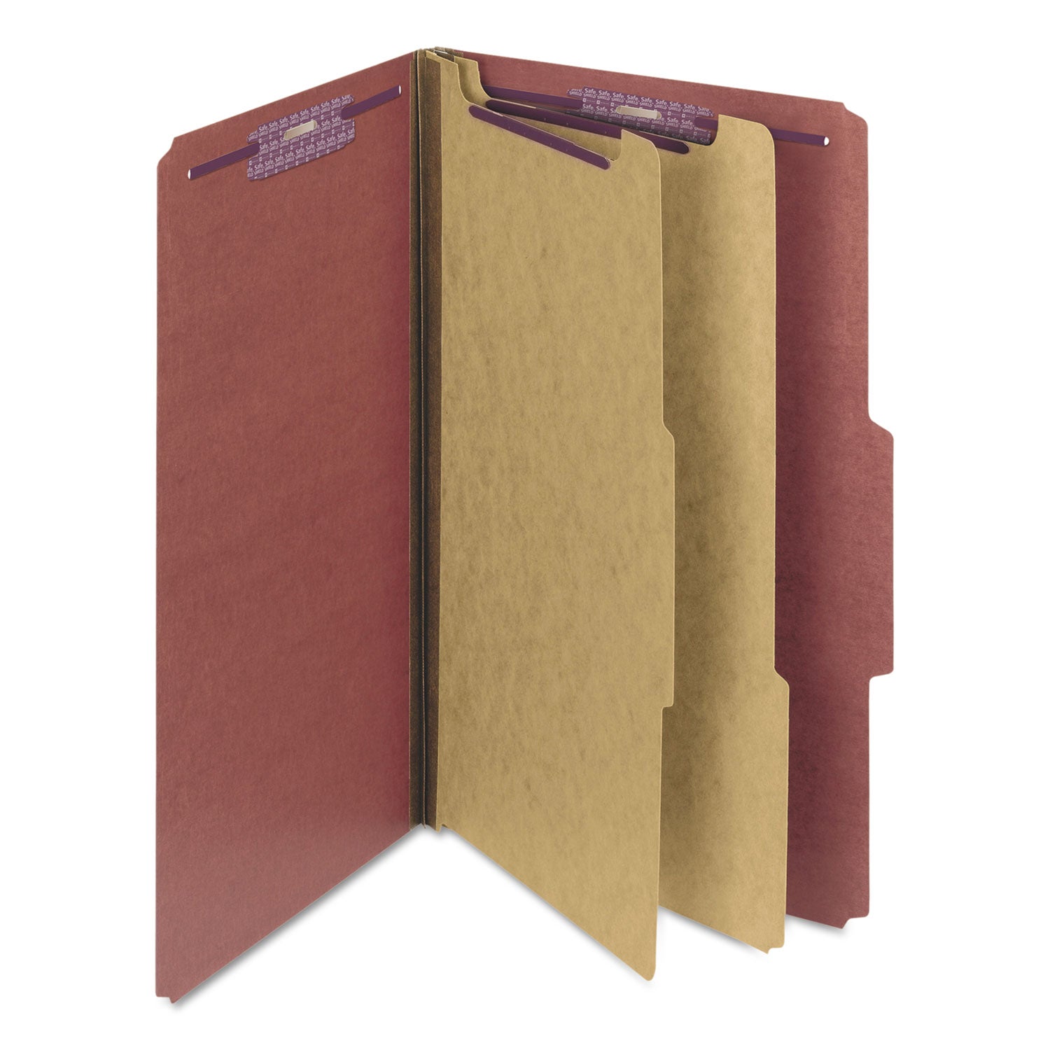 Smead SafeSHIELD 2/5 Tab Cut Legal Classification Folders, 2 Dividers, 2" Expansion, 8.5" x 14", Red, 100% Recycled, 10/Box