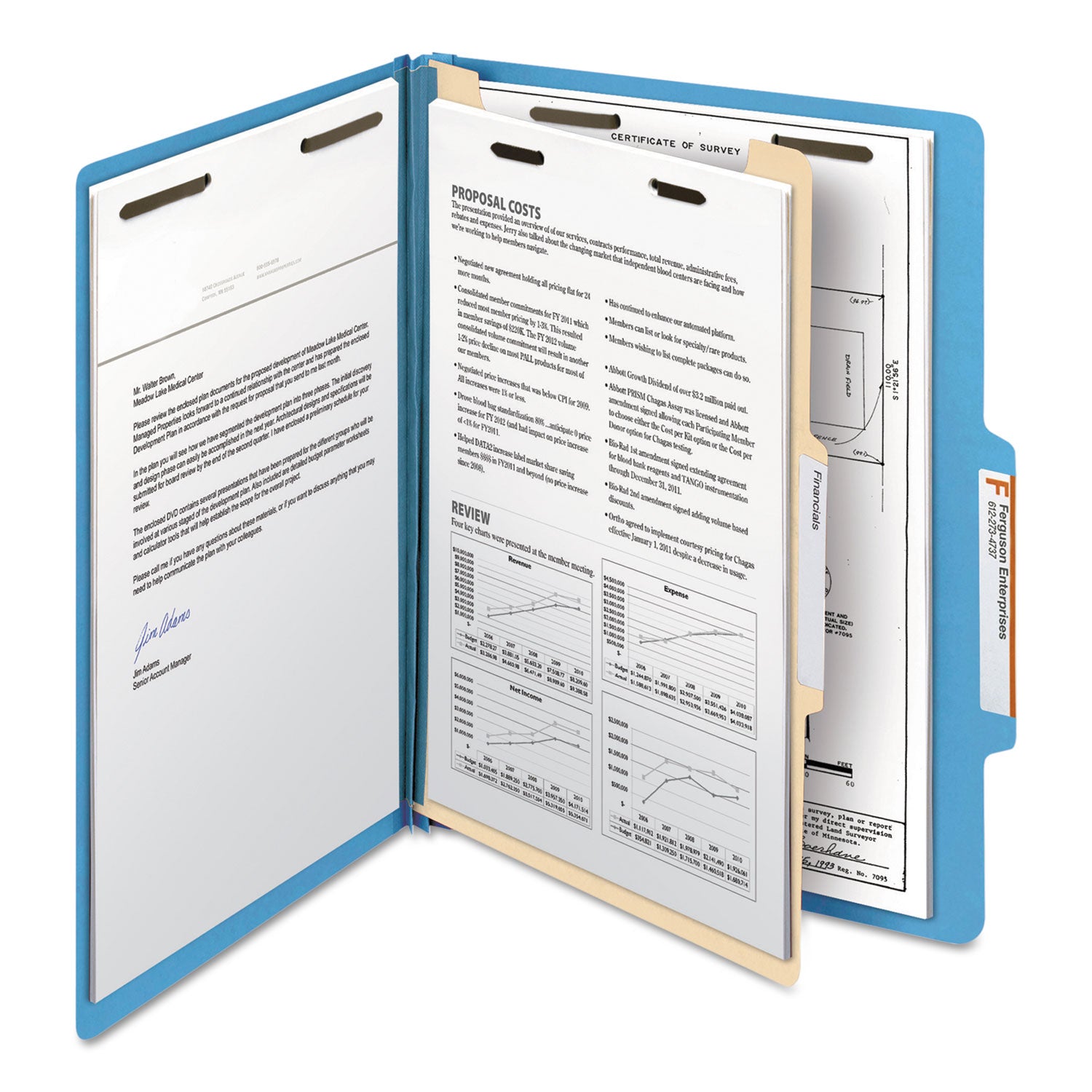 Smead Colored 2/5 Tab Cut Letter Recycled Classification Folder - 8 1/2" x 11" - 2" Expansion - 2 x 2B Fastener(s) - 2" for Folder - Top Tab Location - Right of Center Tab Position - 1 Divider(s) - 14 pt. - 2 Plys - Blue - 10% Recycled - 10 / Box