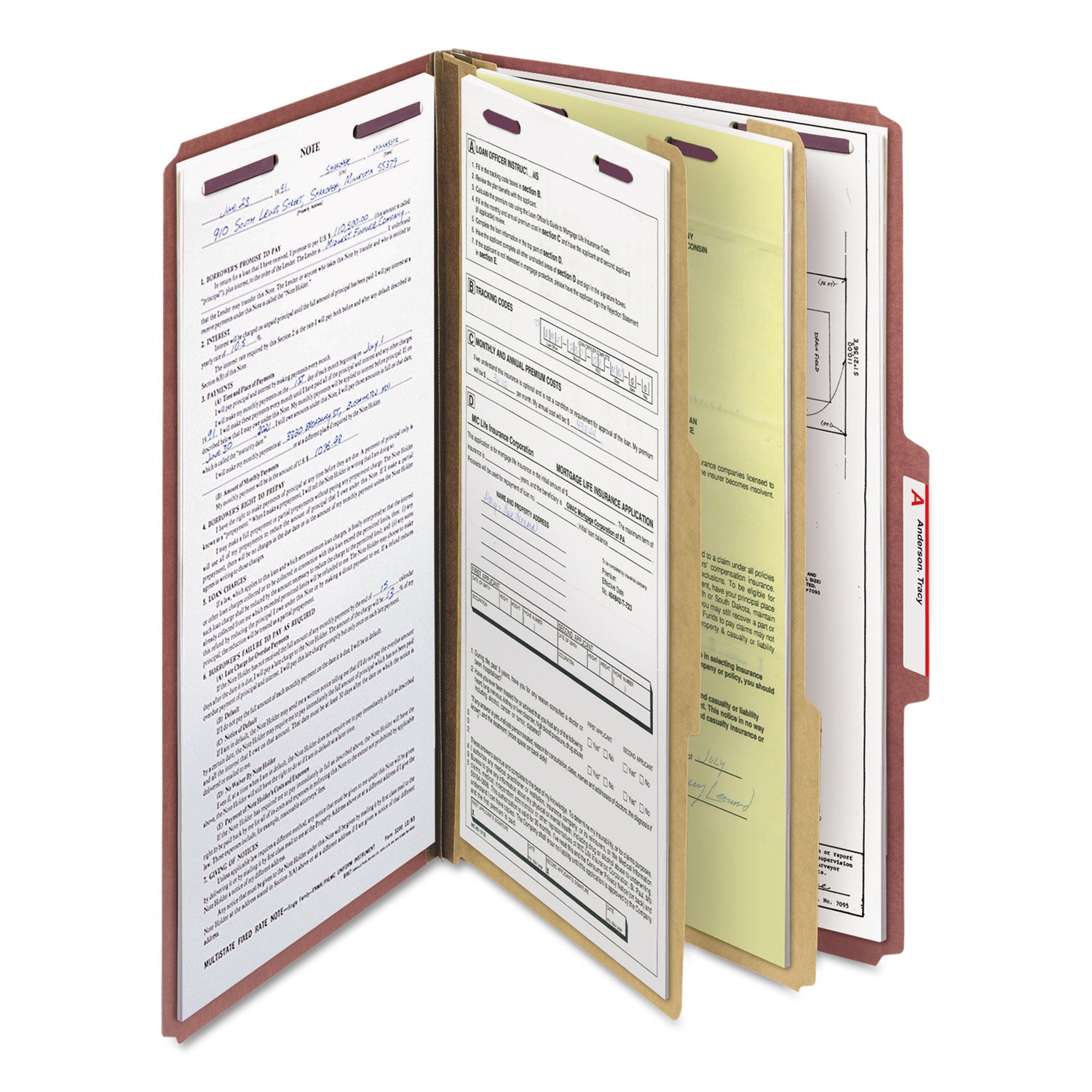 Smead SafeSHIELD 2/5 Tab Cut Legal Classification Folders, 2 Dividers, 2" Expansion, 8.5" x 14", Red, 100% Recycled, 10/Box