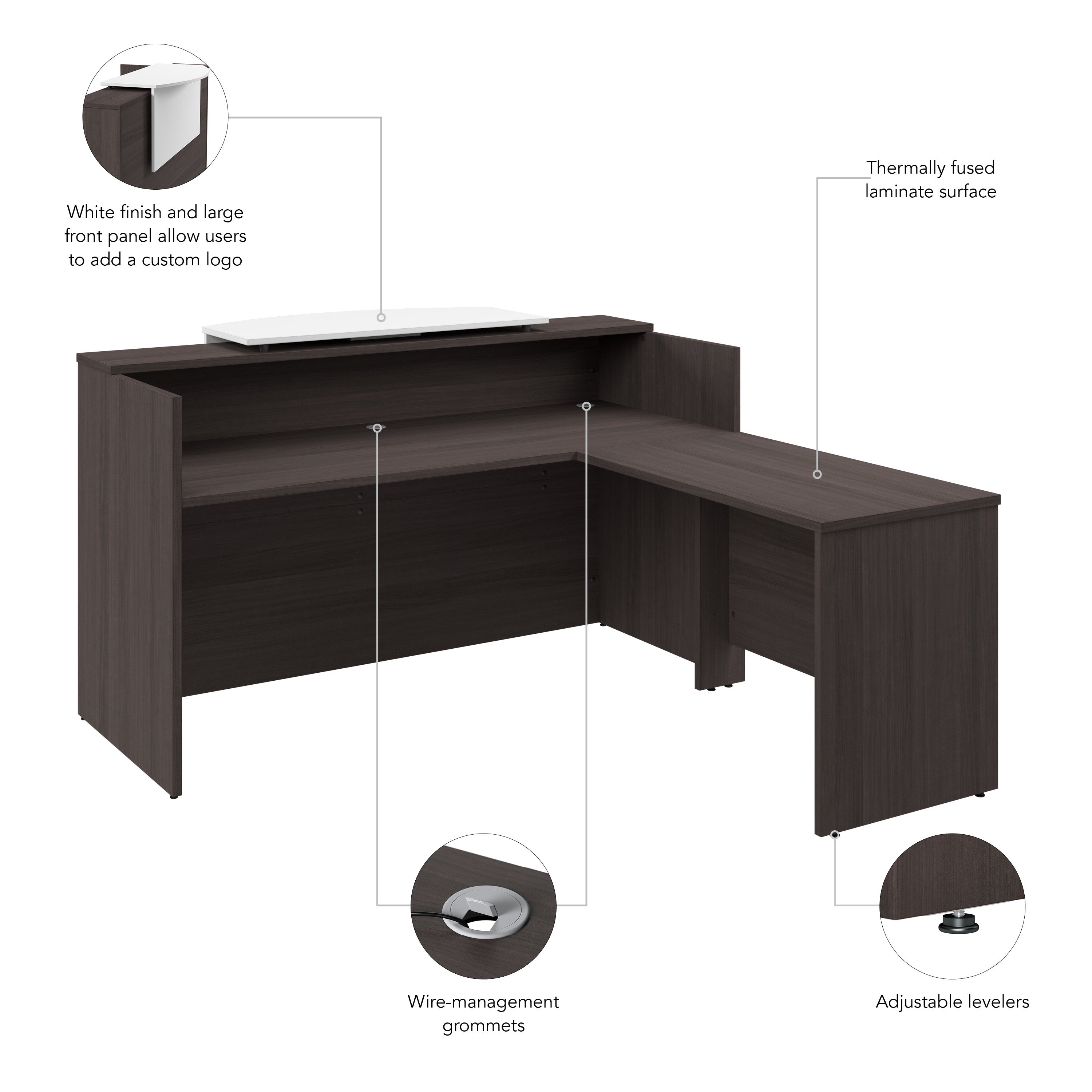 Bush Business Furniture Arrive 72W x 72D L Shaped Reception Desk with Counter in Storm Gray - 71.02" Width x 71.14" Depth x 40.35" Height