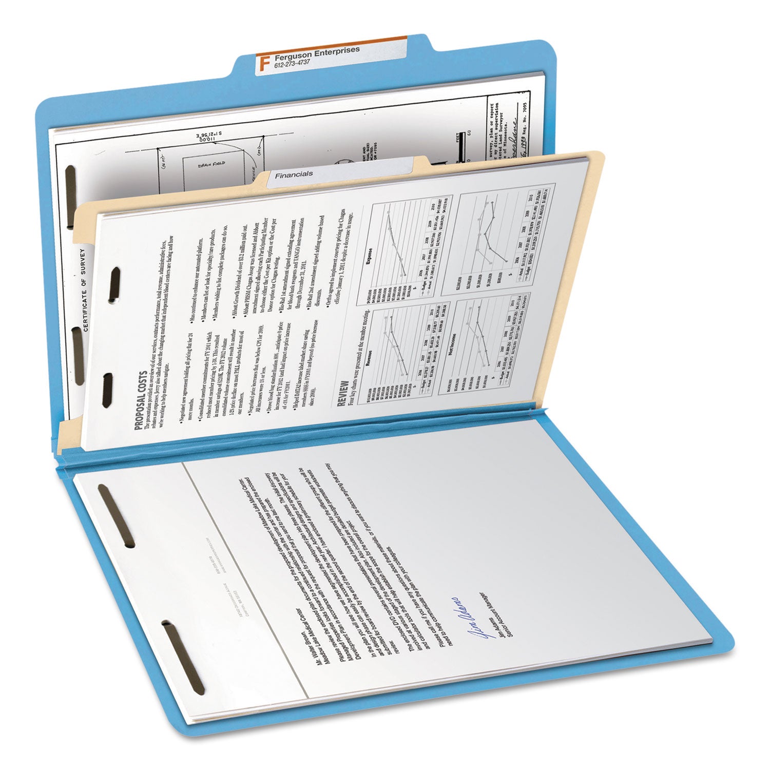 Smead Colored 2/5 Tab Cut Letter Recycled Classification Folder - 8 1/2" x 11" - 2" Expansion - 2 x 2B Fastener(s) - 2" for Folder - Top Tab Location - Right of Center Tab Position - 1 Divider(s) - 14 pt. - 2 Plys - Blue - 10% Recycled - 10 / Box