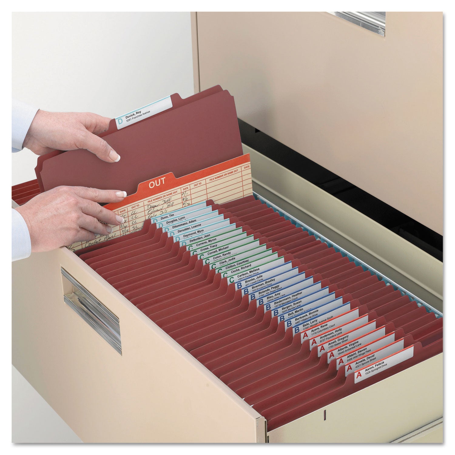 Smead SafeSHIELD 2/5 Tab Cut Legal Recycled Classification Folder, 8 1/2" x 14", 2" Expansion, 2 Fasteners, 2 Pockets, 2 Dividers, Red, Heavy Duty, Tear Resistant, 100% Recycled, 10/Box