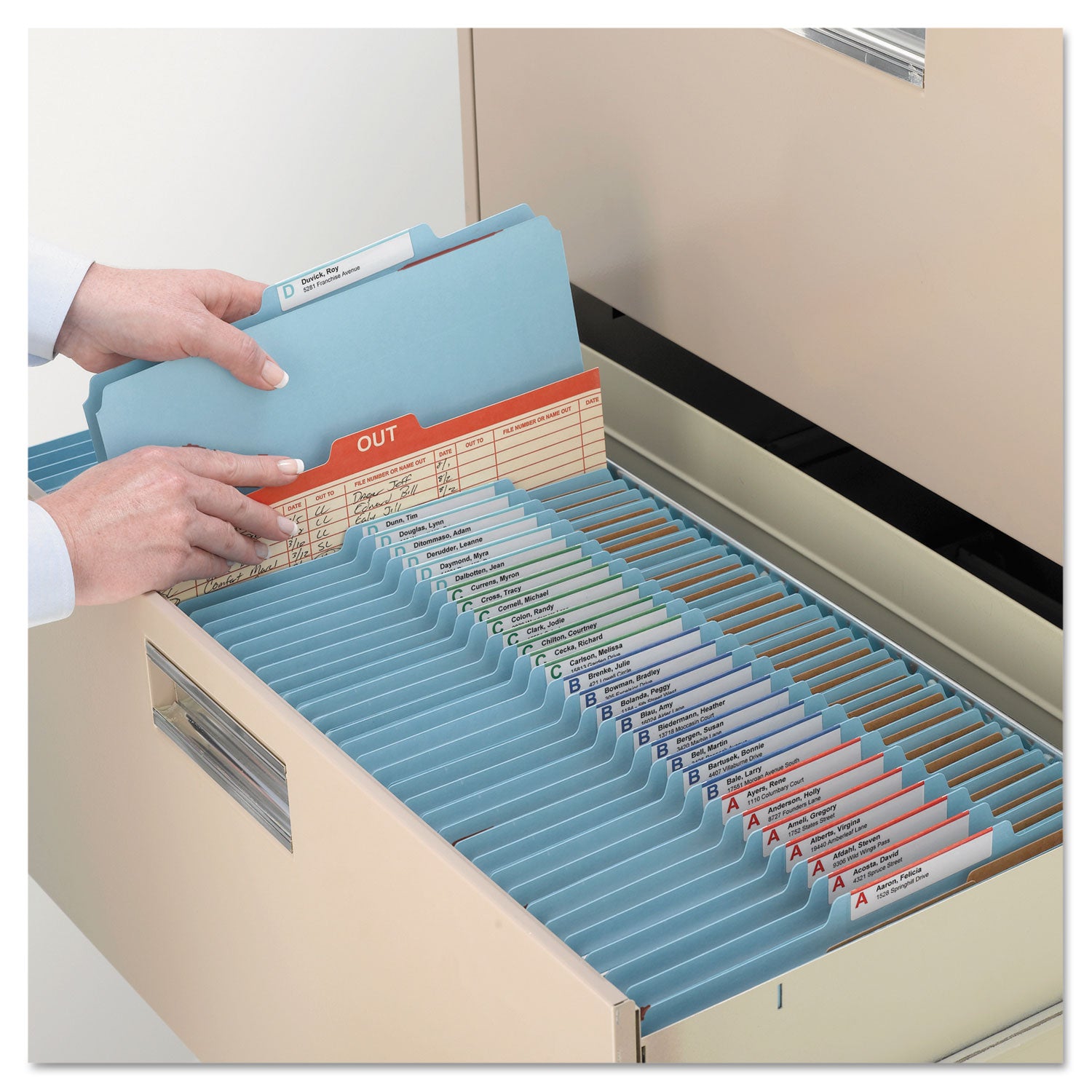 Smead Colored 2/5 Tab Cut Letter Recycled Classification Folder - 8 1/2" x 11" - 2" Expansion - 2 x 2B Fastener(s) - 2" for Folder - Top Tab Location - Right of Center Tab Position - 1 Divider(s) - 14 pt. - 2 Plys - Blue - 10% Recycled - 10 / Box