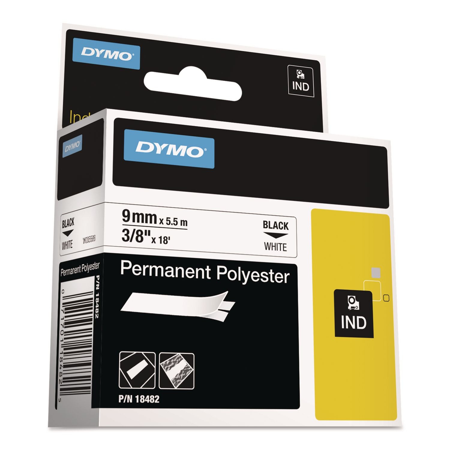 Dymo Rhino Permanent Poly Labels - 3/8" Width - Permanent Adhesive - Direct Thermal - White - Polyester - 1 Each